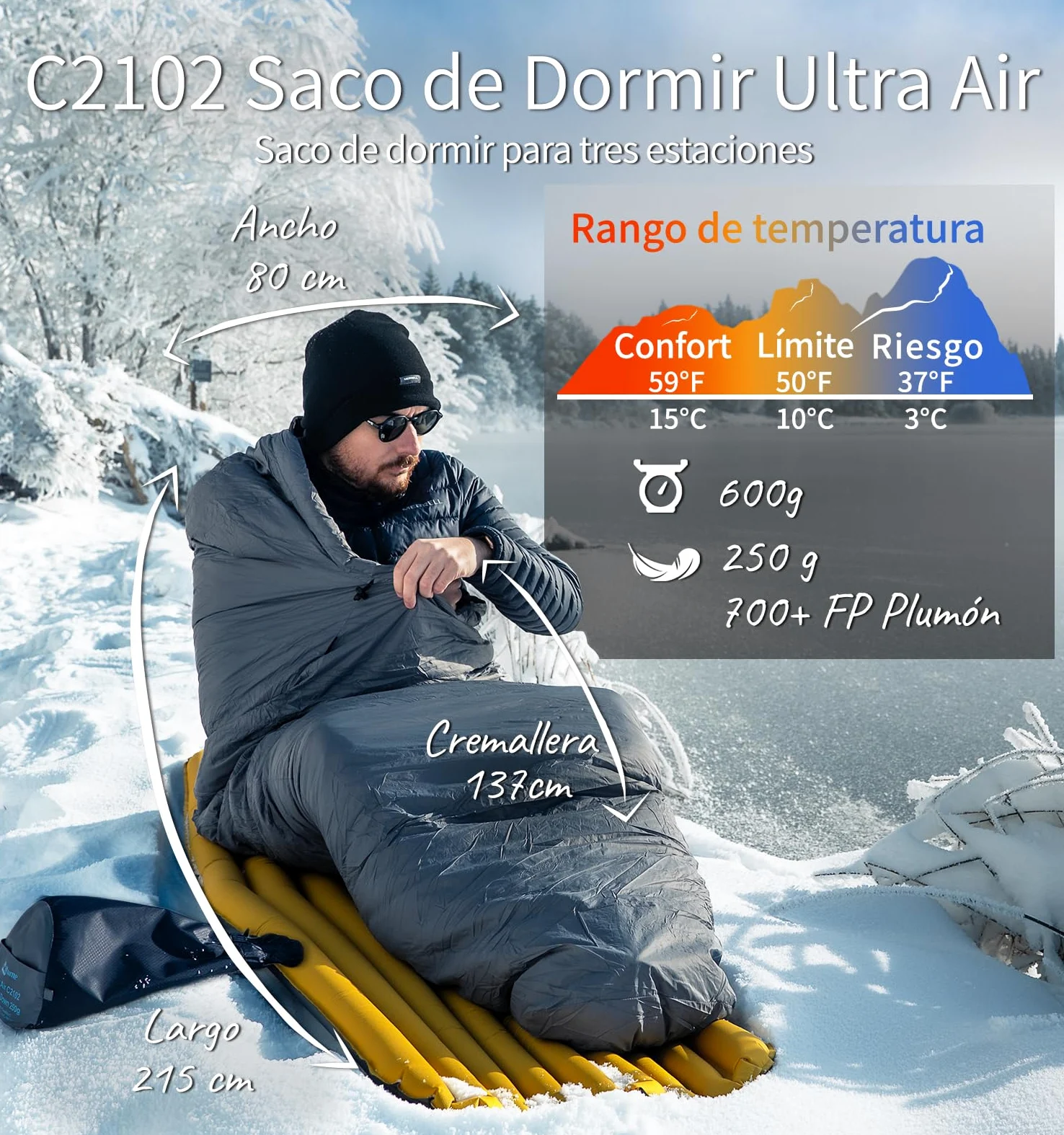 Litume Saco de Dormir Ultraligero y Compacto para Verano y 3 Estaciones, con 700+ Fill Power de Plumas, Saco Mumiiforme Portátil para Senderismo, Viajes, Camping y Mochilear Adultos montañismo