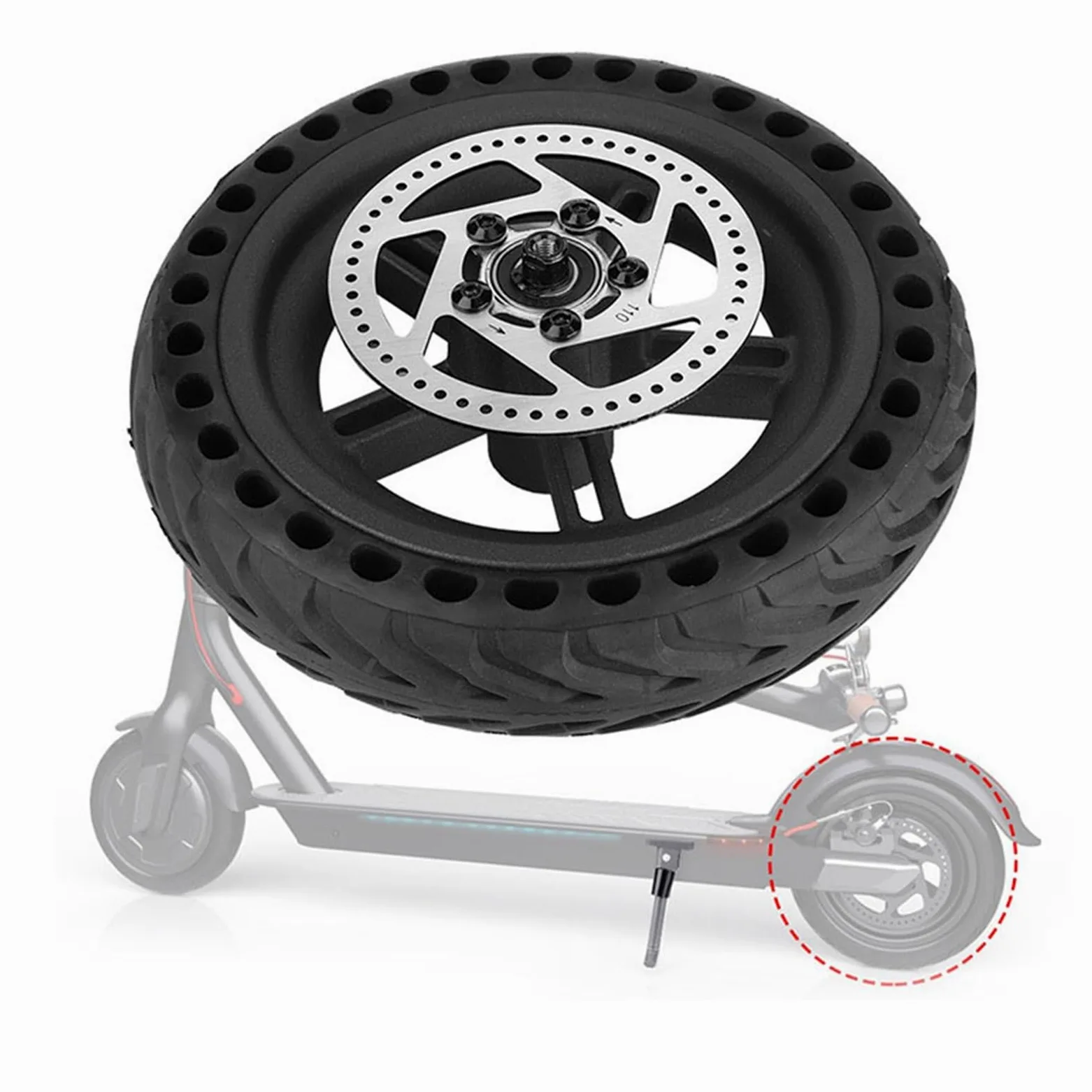 Rueda Trasera de Repuesto for Patinete eléctrico 8.5x2, neumático Macizo con buje y Disco de Freno, llanta de Panal Compatible con M365 1S Pro PRO2