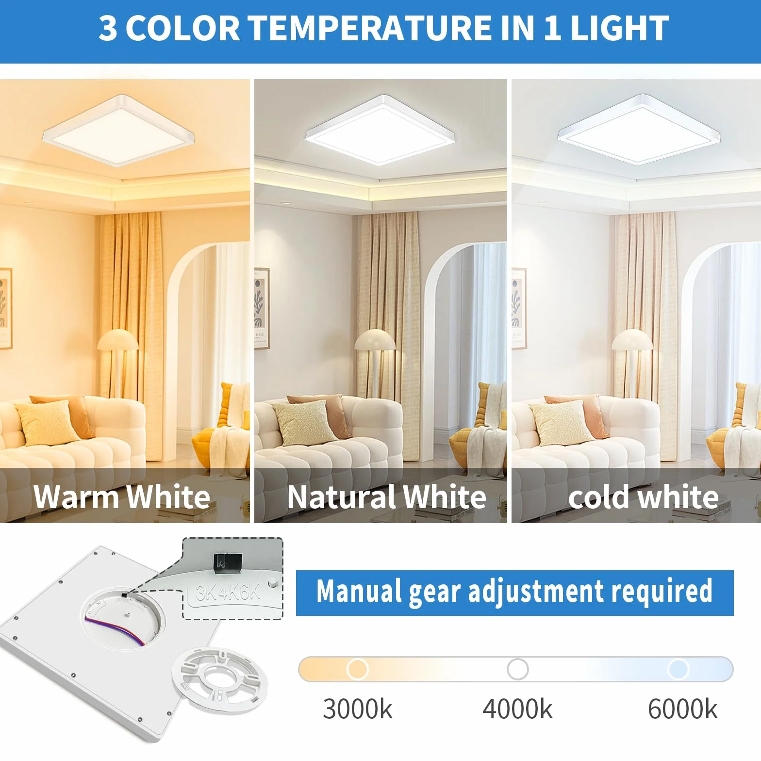 Lámpara de techo LED 20W 2400LM 3000K-6000K IP44 redonda impermeable para baño cocina dormitorio