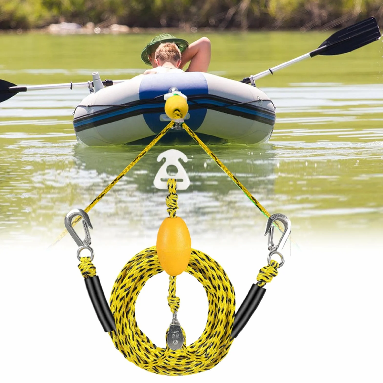 Arnés de remolque de botas - cuerda de remolque de deportes acuáticos, dispositivo de tren de tubo para 4 personas, bote de cuerda de remolque robusto