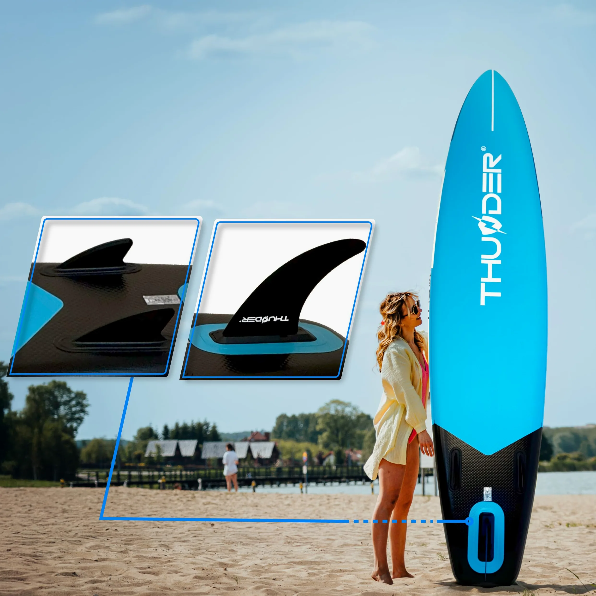 THUNDER Tabla de Sup Inflable 320 cm con Asiento de Kayak – Set con Remo, Bomba y Mochila – Estable y Antideslizante para Adultos