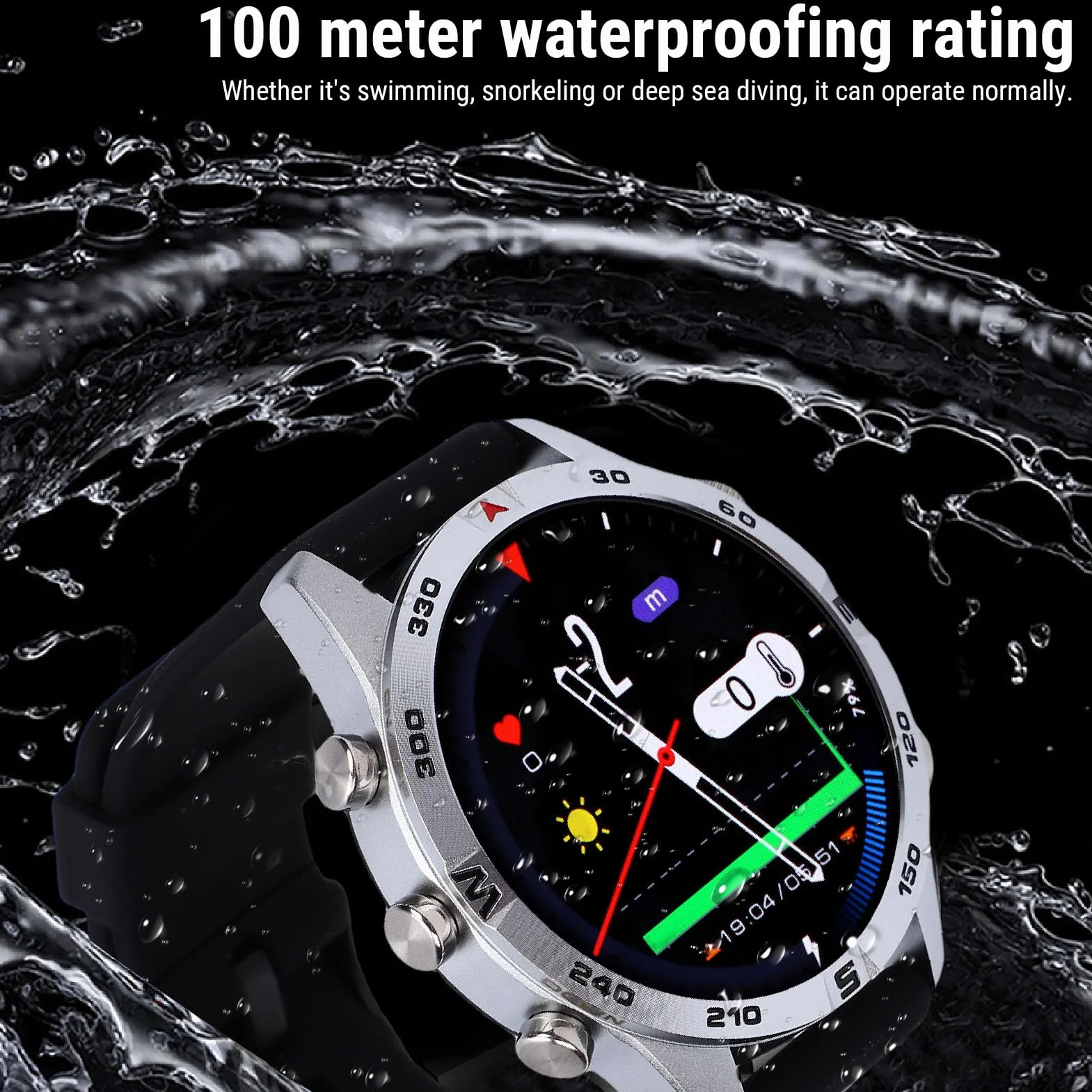 Keenso Reloj Inteligente, Computadora de Buceo con Sensor de Profundidad y Barómetro para Actividades Subacuáticas Batería de Alta Eficiencia a Prueba de Agua de 100 M