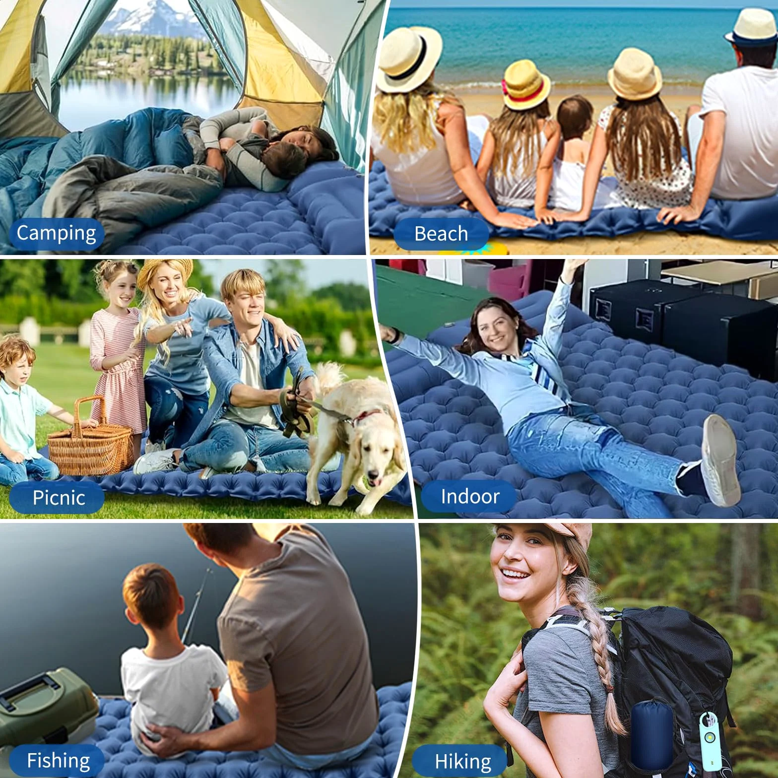 Esterilla Autoinflable Camping 2 Personas, Colchoneta Camping Hinchable con Almohada y Bomba de Pie para Tienda, Viajes, Exteriores, Senderismo, Playa