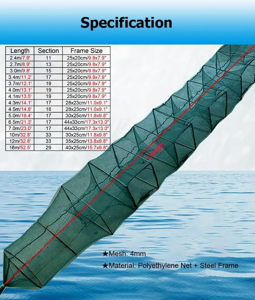 Paquete de 2 trampas de Cebo for camarones y cangrejos de 7,9 a 52,5 pies de Largo, trampas for Peces, Red de Pesca, Captura automáticamente más Peces fácilmente