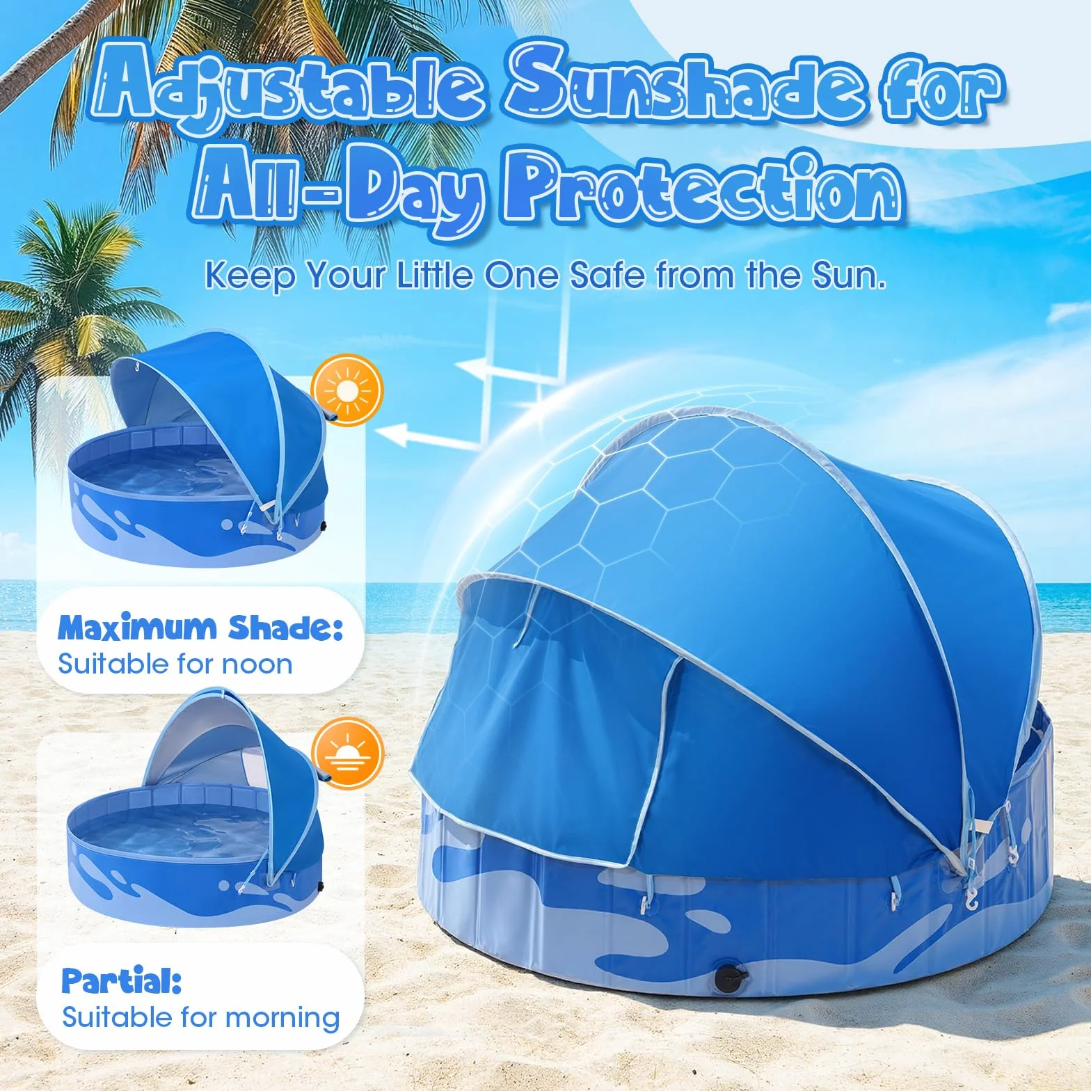 Peradix Piscina Infantil con Toldo 120 cm Plegable Protección Solar UPF50+ para Bebés y Niños