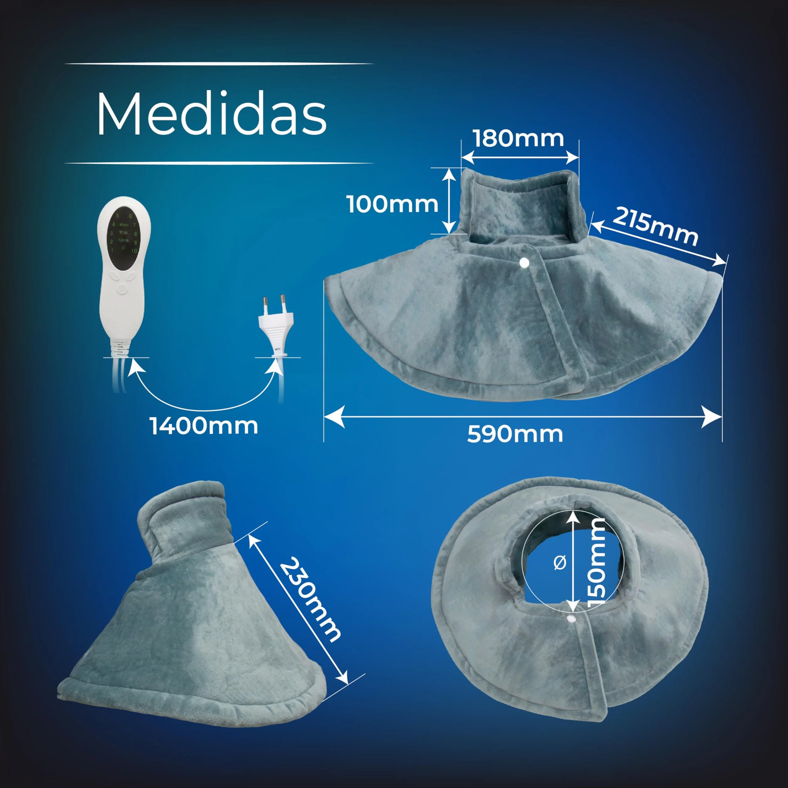 LED ATOMANT Almohadilla Termica Electrica Cervical para Cuello y Hombros 60x35cm, 10 Niveles de Calor, Temporizador y Apagado Automático, Tejido Ultrasuave de Poliester, Lavable a Maquina