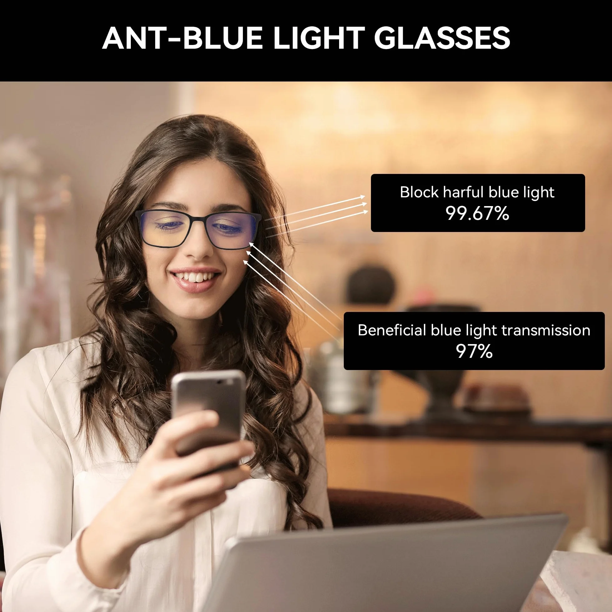ZENOTTIC Gafas de Lectura para Hombre Filtro de Luz Azul Montura Quadrada Bisagras de Resorte Anti-Reflejantes