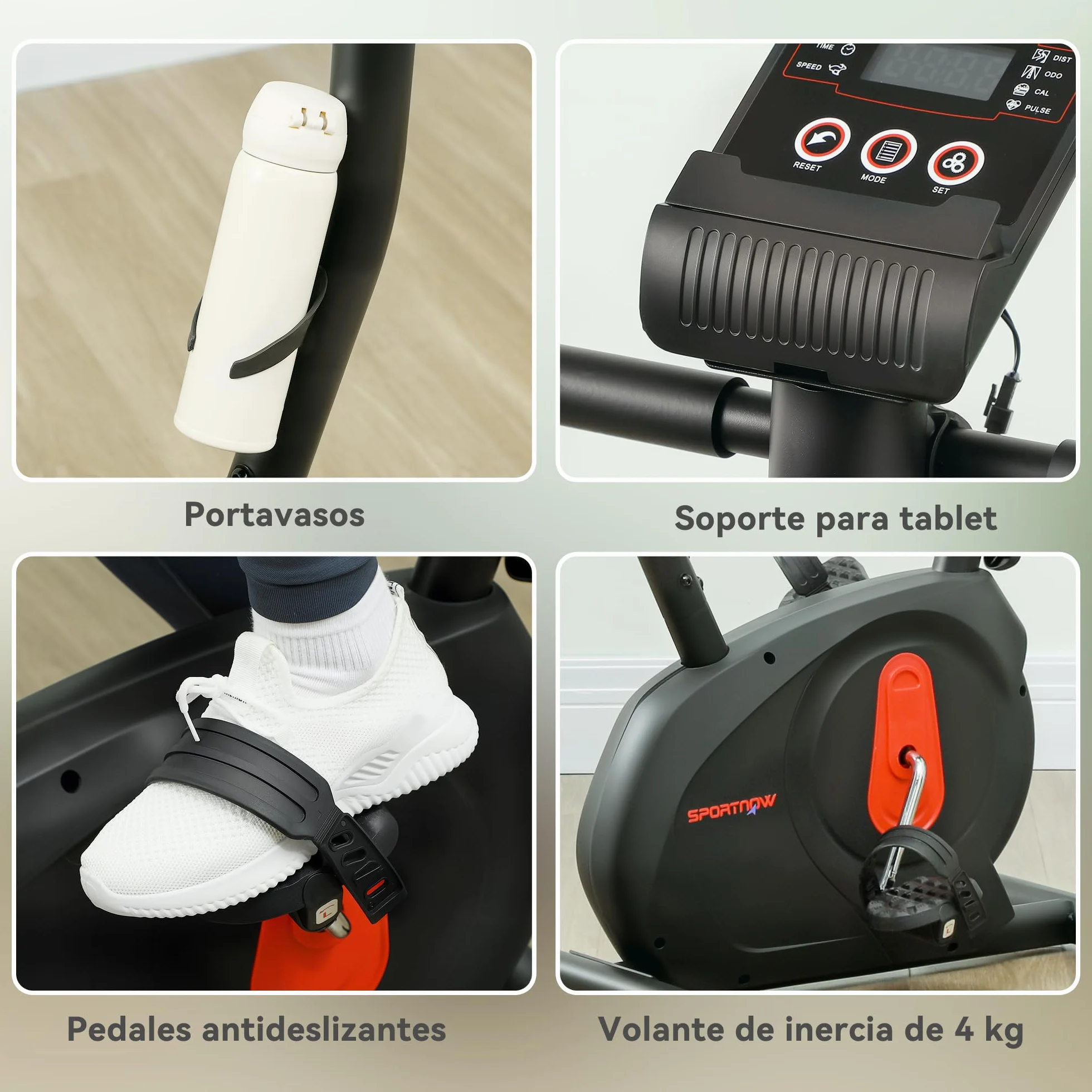 SPORTNOW Bicicleta Estática en Casa con Resistencia Magnética Ajustable Bici Estática Silenciosa con Volante Sensor de Frecuencia Asiento Regulable Pantalla LCD y Soporte de Teléfono Carga 100 kg