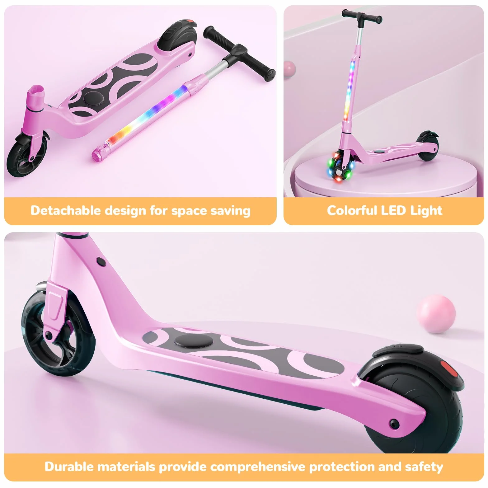 SISIGAD Patinete Electrico para Niño de 6 a 10 años, Scooter Eléctrico Niños de 5,3 Pulgadas con Luces LED y 3 Alturas Ajustables, Carga Máxi 70 kg, Velocidad Máxi 10 km/h, Autonomía Máxi 4km