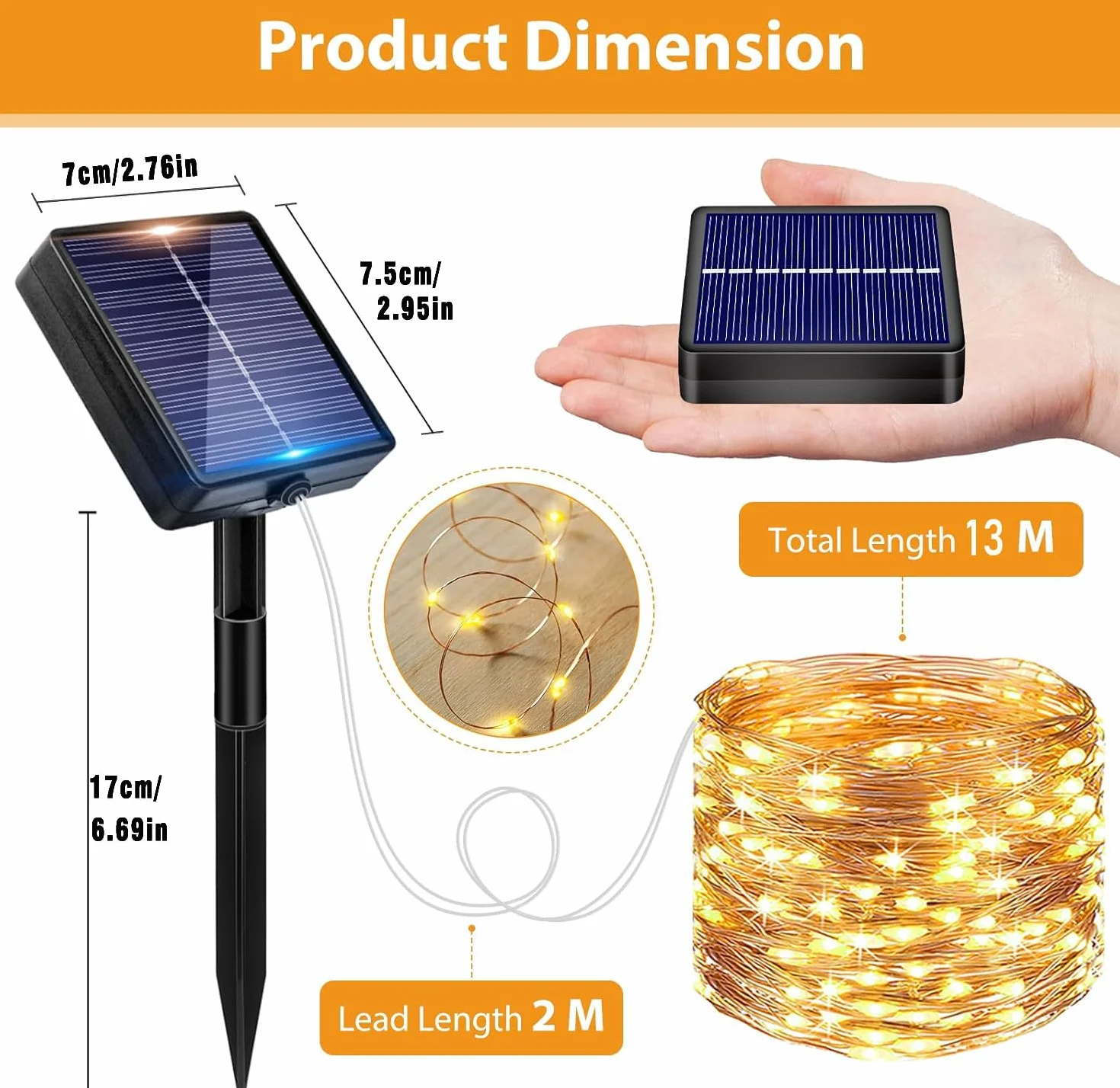 Guirnalda LED Solar Exterior 2Pack 15M Luces Solares Impermeable IP65 Blanco Cálido
