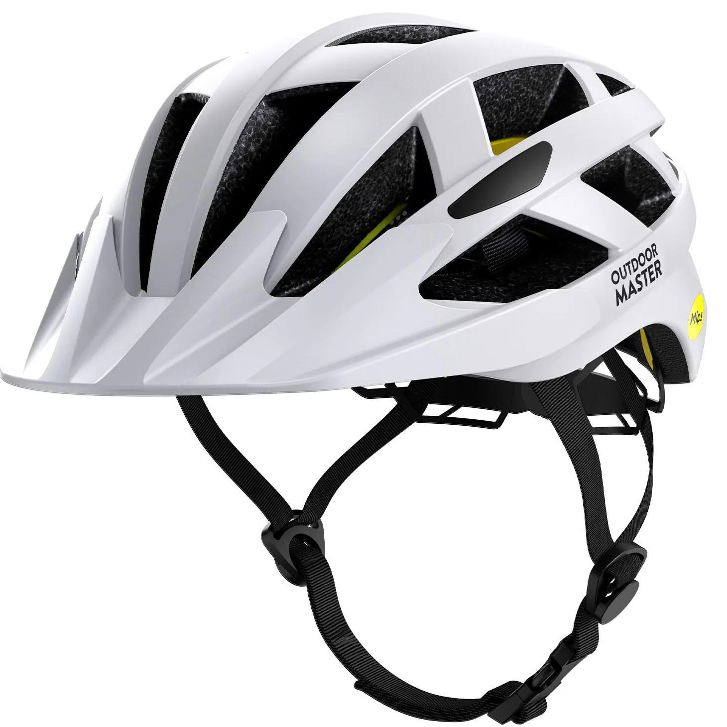 Outdoor Master - Casco de bicicleta para hombre y mujer – Modelo GEM con sistema MIPS, 25 tomas de aire, visera extraíble – Ajuste ajustable – Excelente para ciclismo y monopatín