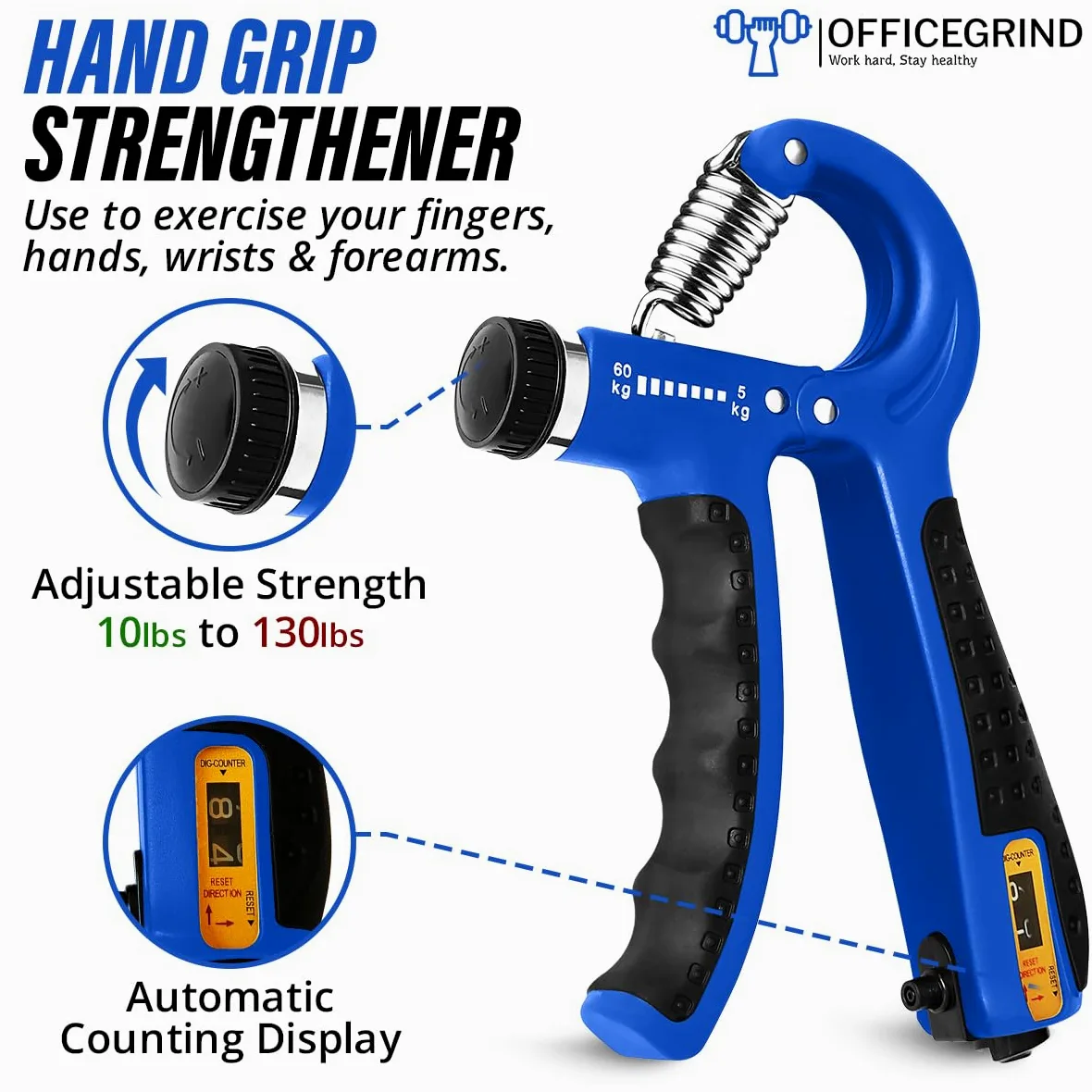 Entrenador fortalecedor de agarre de mano con resistencia ajustable de 4,5 a 59 kg, ejercitador de fuerza de agarre de mano para construcción muscular, recuperación de lesiones y terapia para aliviar