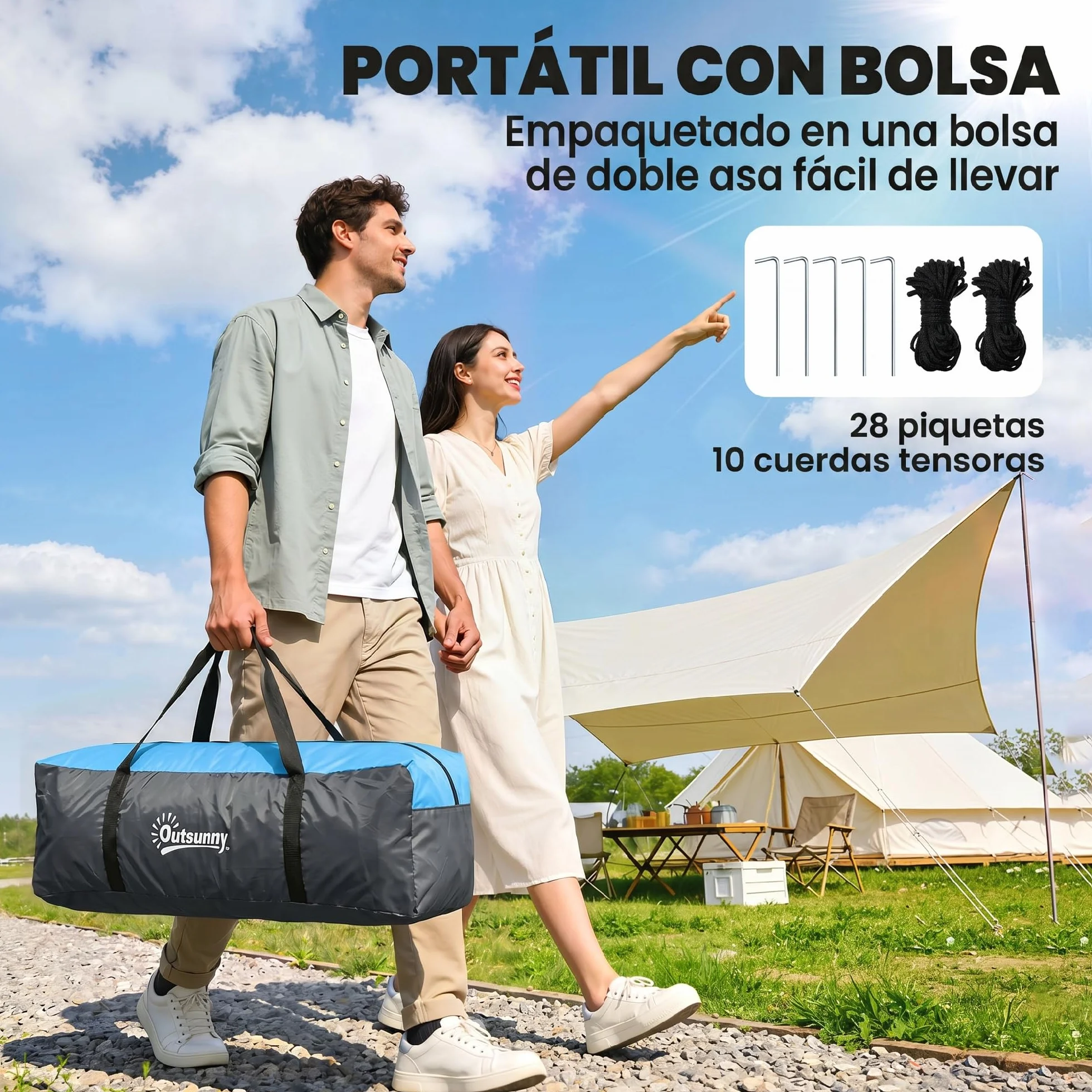 Outsunny Tienda de Campaña Familiar para 3 Personas Tienda de Camping Plegable Impermeable 3000 mm con 2 Habitaciones Puertas y Bolsa de Transporte para Senderismo 480x260x200 cm Gris