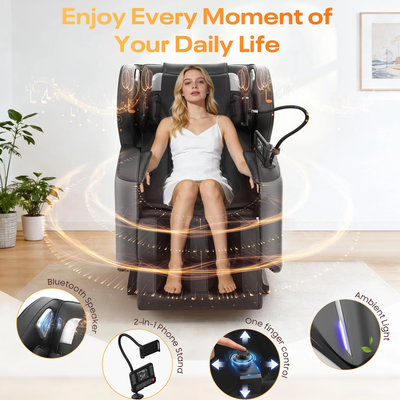Sillón de Masaje con 14 Rodillos, 9 Airbags, Calefacción Espalda Piernas, Bluetooth, Control Smartphone