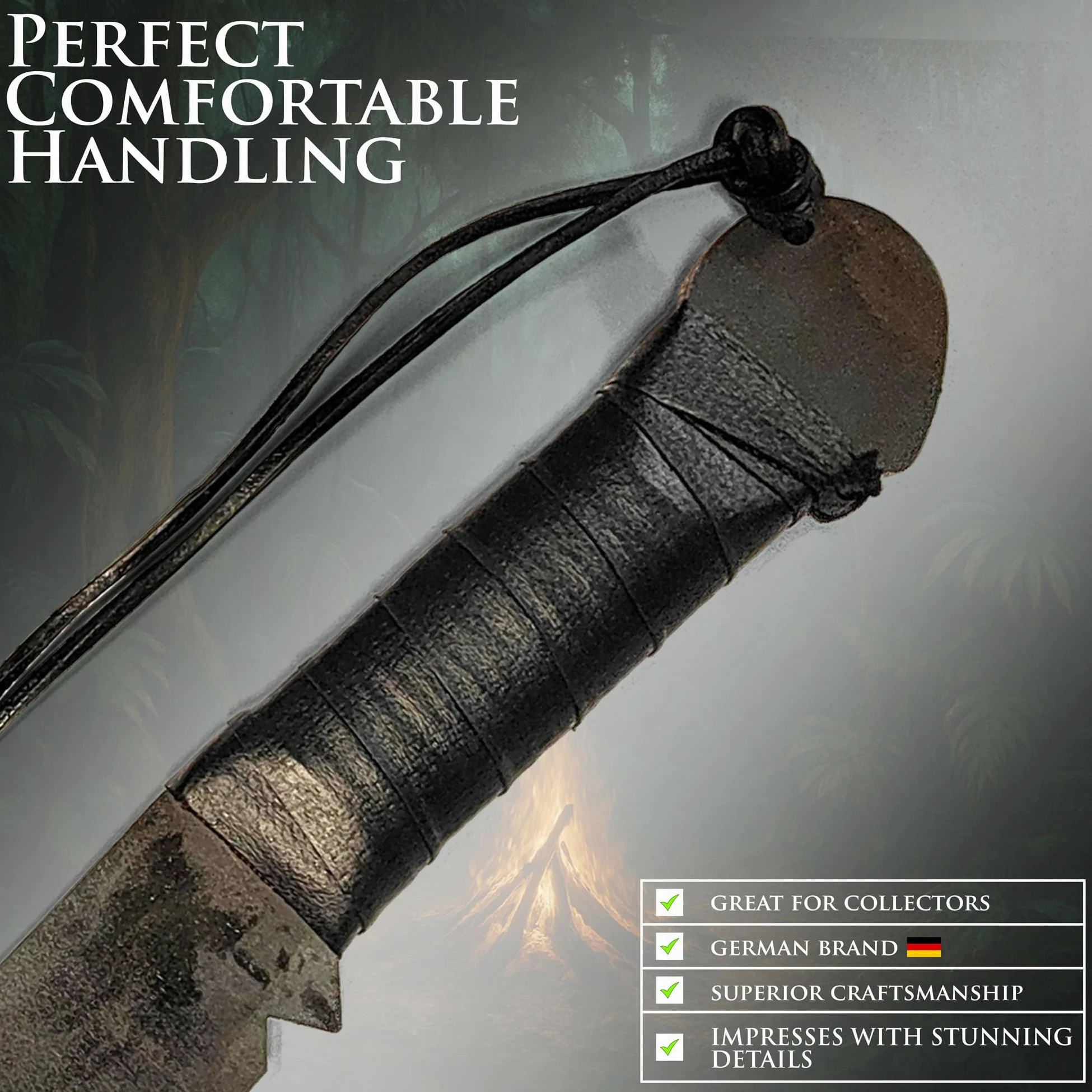 Swords and more Herramienta de corte de exterior con hoja fija – herramienta robusta de acero para uso general con funda de cuero