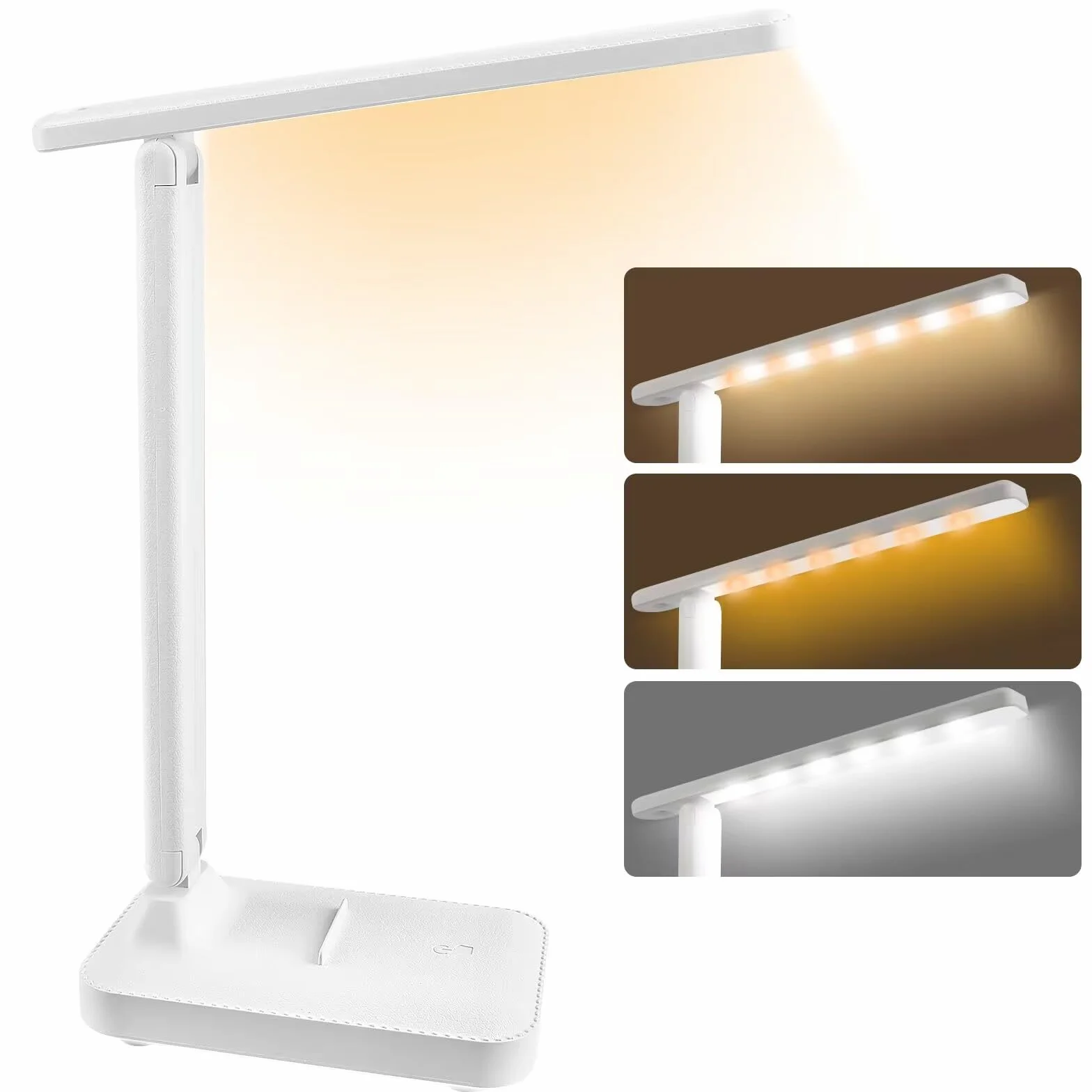 UKOFEW Lámpara Escritorio Led, Flexo de Mesa Plegable Ajustable sin Cables 3 Modos Atenuación, Blanco