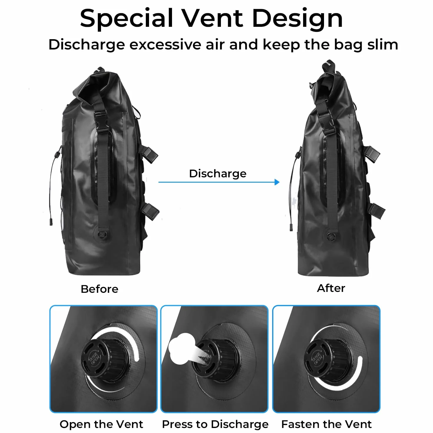Mochila impermeable resistente al agua – 35 L enrollable flotante bolsa seca mochila para motocicletas y kayak, Negro, 35L, Viajes