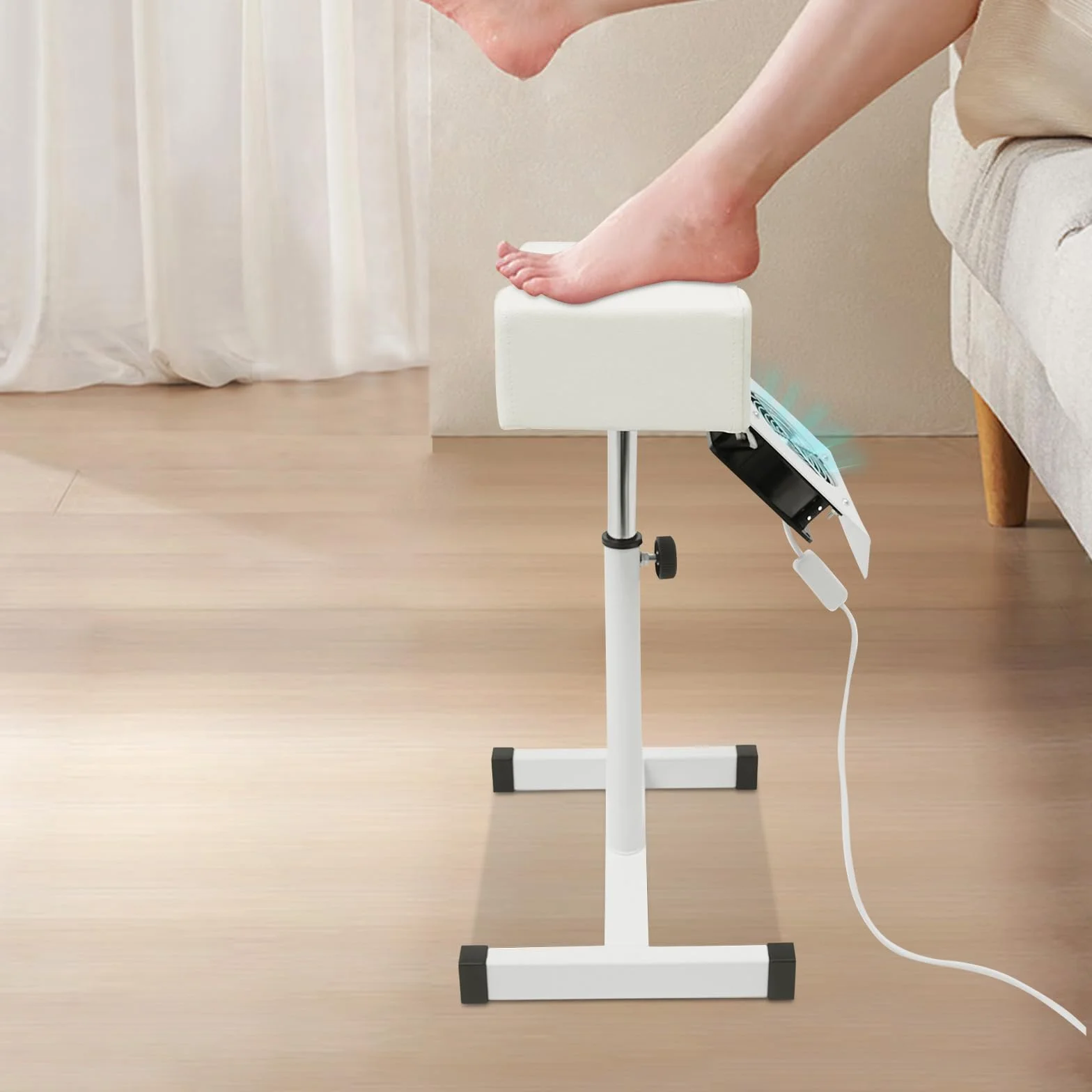 Sillón Pedicura Profesional con Ventilador y Eliminación de Polvo Taburete Ajustable Reposapiés Base Antideslizante Portátil