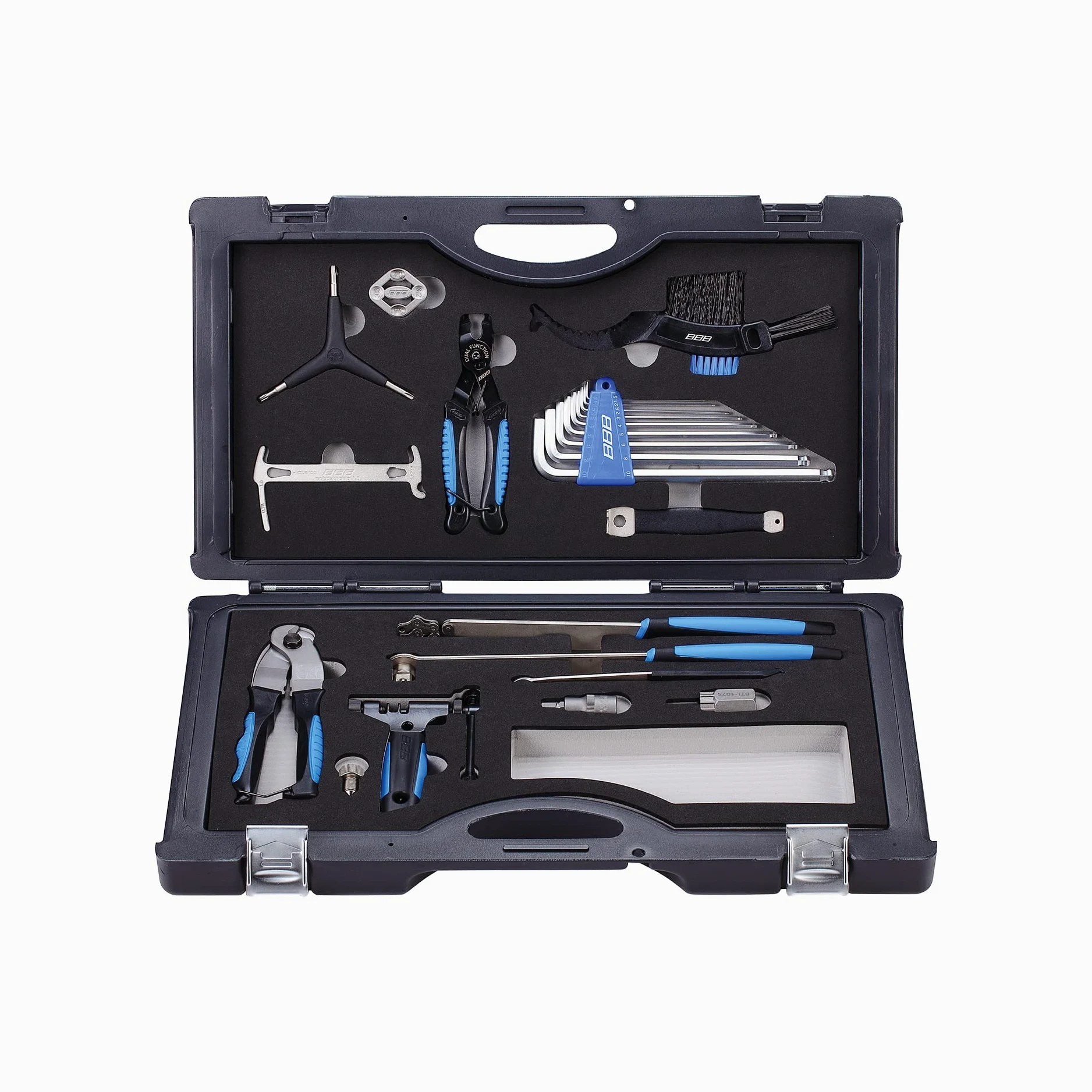 BBB Cycling - Juego de herramientas para reparación de bicicletas - 16 herramientas para mantenimiento de bicicletas - Insertos de espuma protectores - Accesorios para bicicletas - Negro