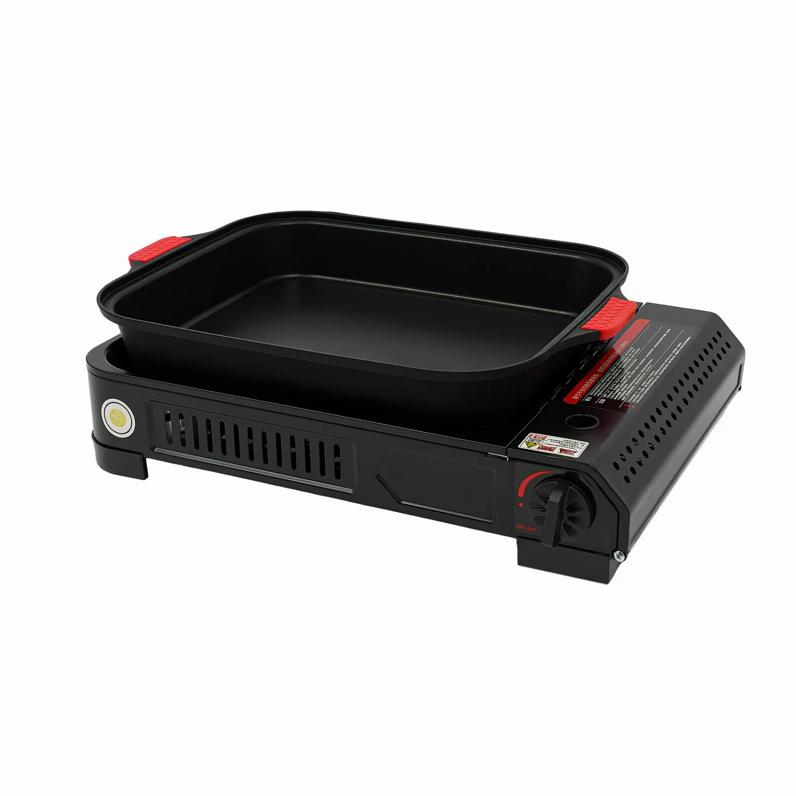 Barbacoa de gas para camping, pequeña 2,1 kW, hornillo de gas con placa de parrilla y tapa de cristal, para camping, bidón de butano, hornillo de camping para interiores, exterior (con asa)