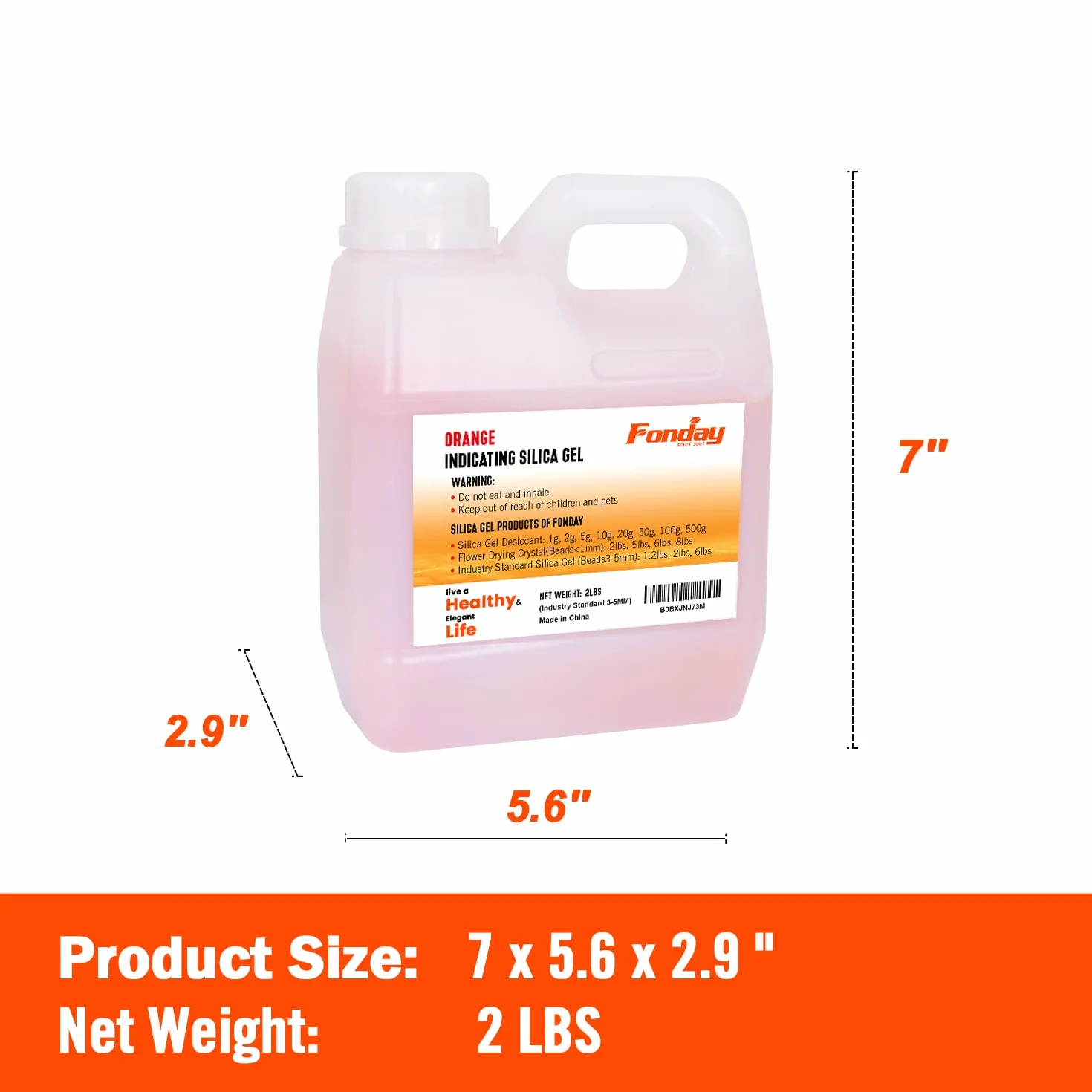 Fonday Premium Moisture Indicating Silica Gel Desiccant Beads Orange to Green 3-5 mm Rechargeable