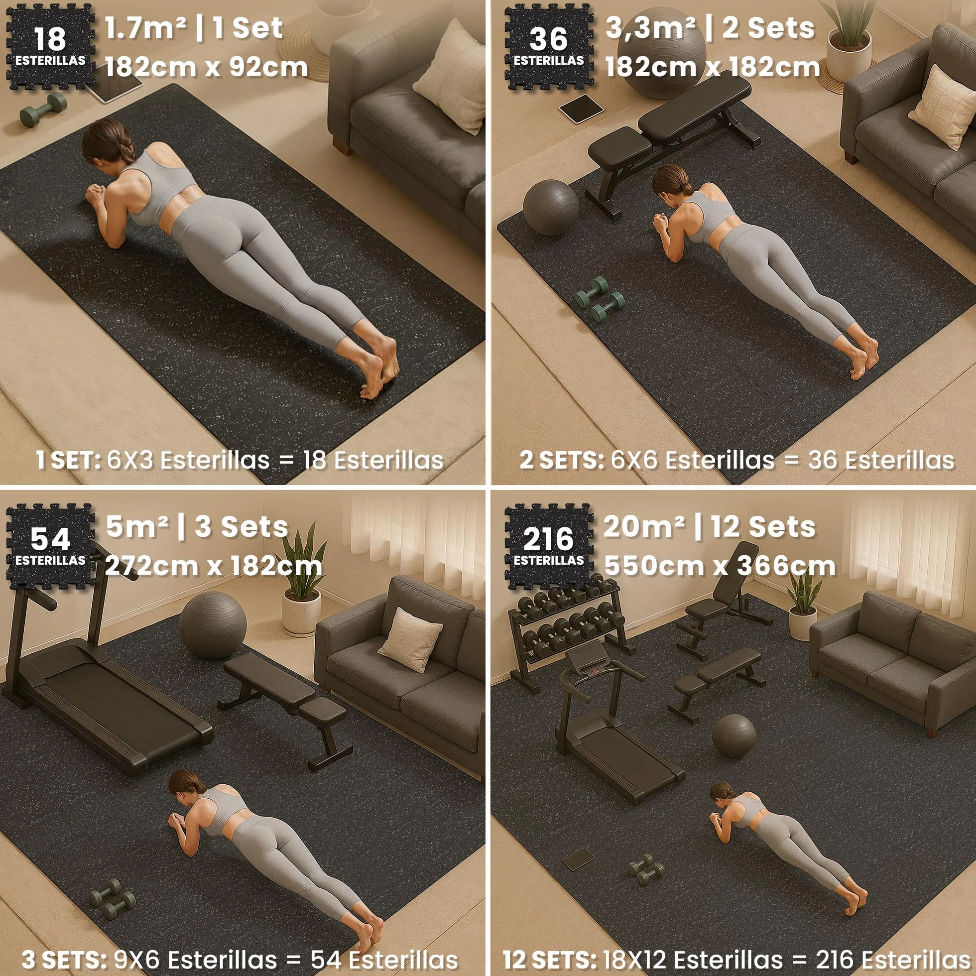 bemaxx Esterilla Fitness Suelo Gimnasio Caucho – Set de 18 Alfombras Puzzle Protector Suelo de Goma, Colchoneta Gimnasia Ejercicio en Casa, Espuma Tatami Deporte Alfombrillas Pesas Gym Garaje Piscina