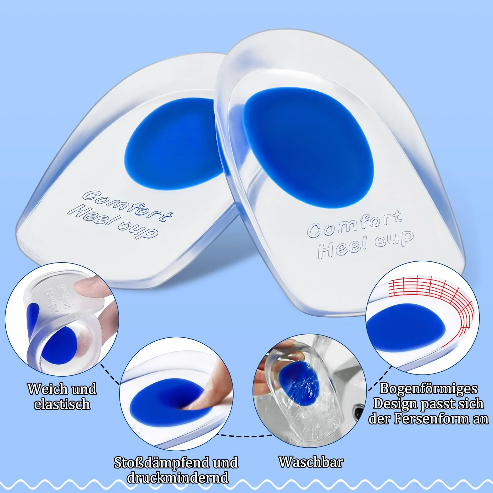 Taloneras Silicona 5 pares Almohadillas de Gel para Talones Azul Fascitis Plantar Espolon Calcaneo Tendinitis (L)