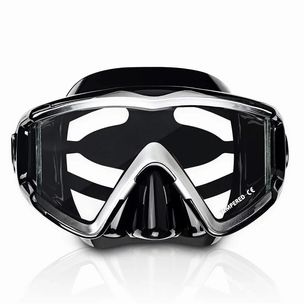 Pano - Máscara de buceo de 3 ventanas para adultos, máscara de esnórquel de vidrio templado, antivaho, gafas de natación sin fugas, con cubierta de nariz, equipo de esnórquel