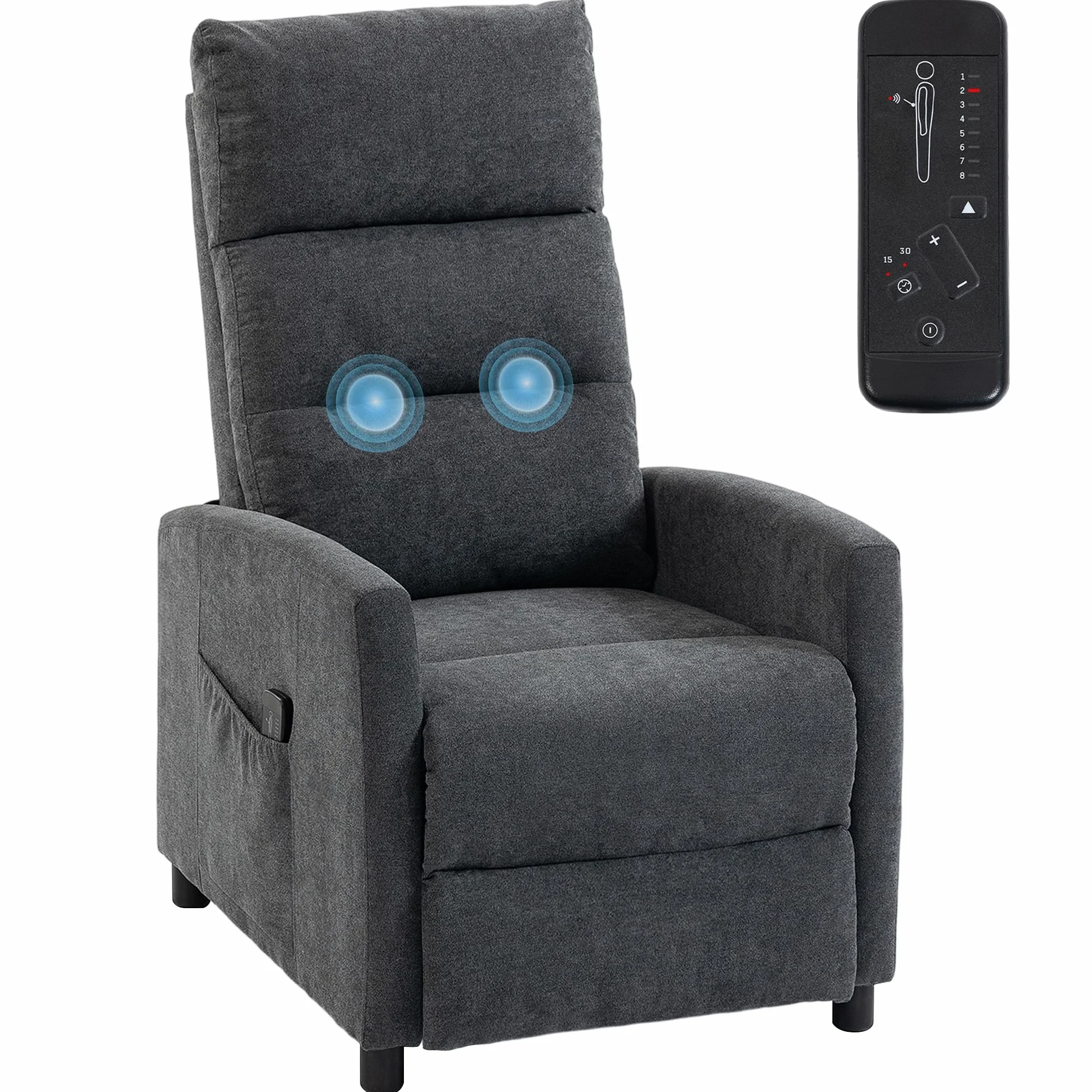HOMCOM Sillón de Masaje Reclinable 160° con Mando a Distancia, 2 Zonas de Masaje, Gris Oscuro 66x91x108 cm
