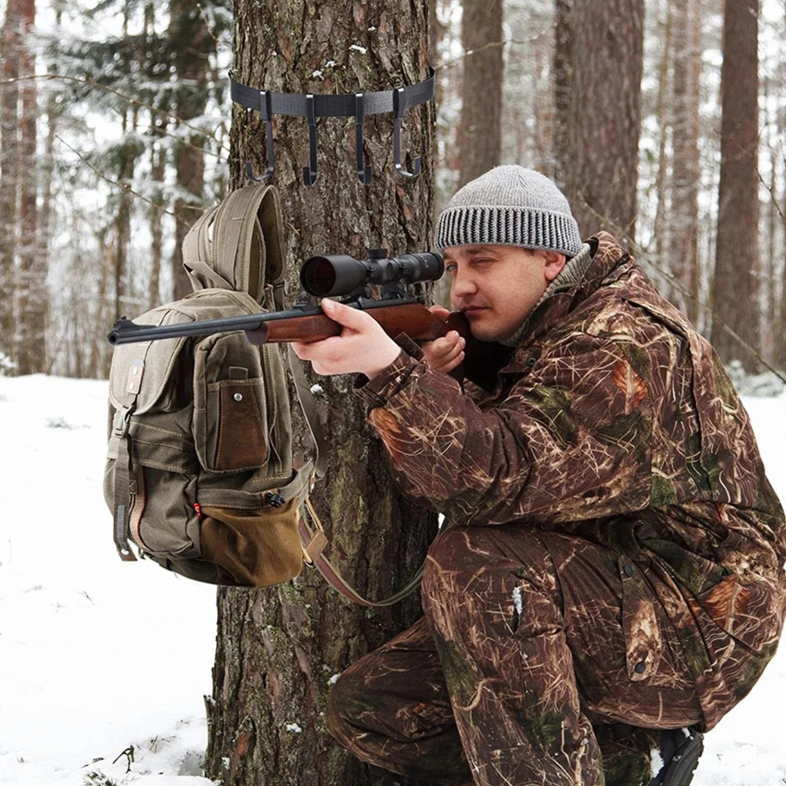 astound Treestand Strap Gear - Percha para accesorios con varios ganchos, soporte para accesorios con múltiples ganchos para equipos de caza, arco, carnero, sillín, binoculares, accesorios de caza
