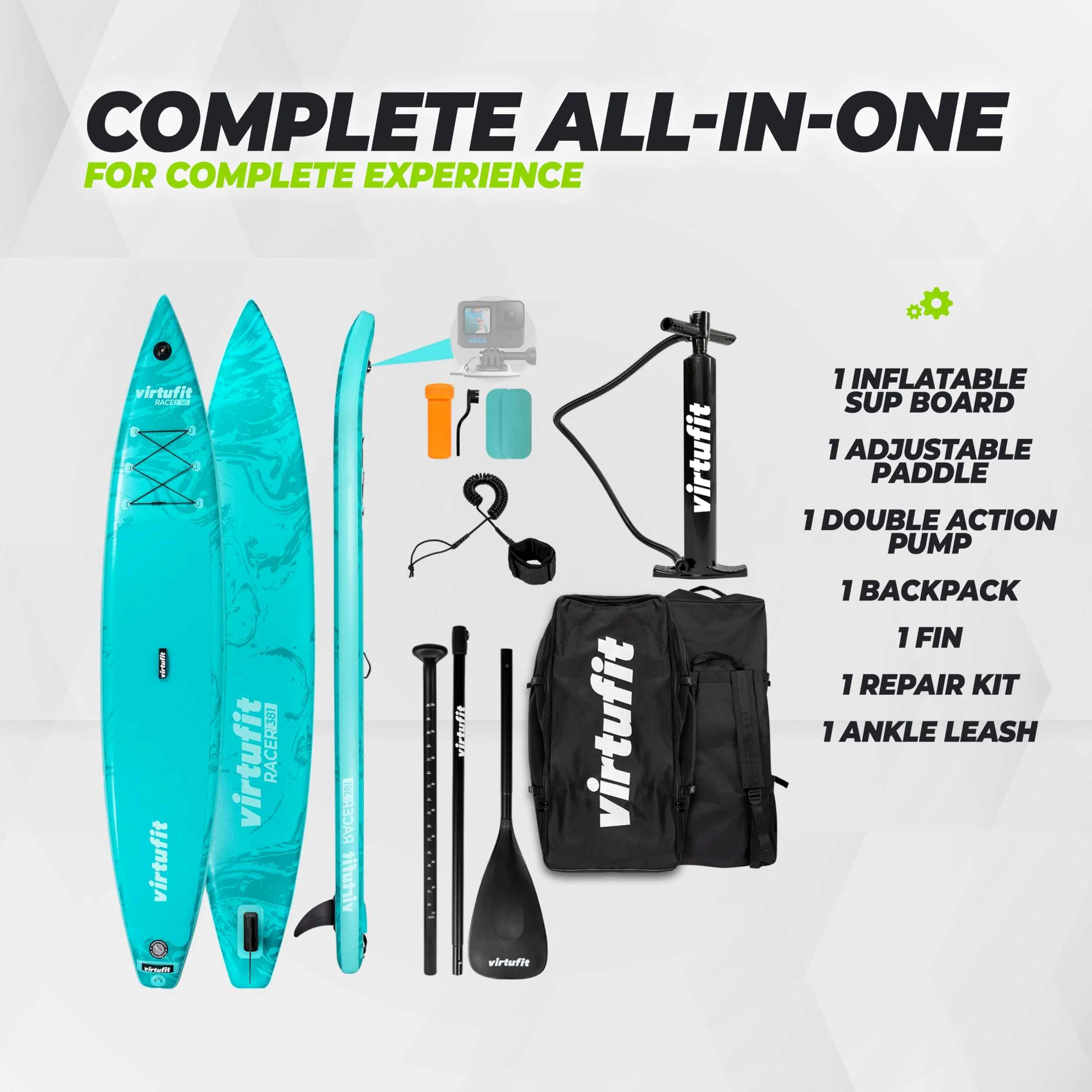 VirtuFit SUP Board Racer 381 - Tabla de surf hinchable (180 kg, 381 x 71 x 15 cm), color beige