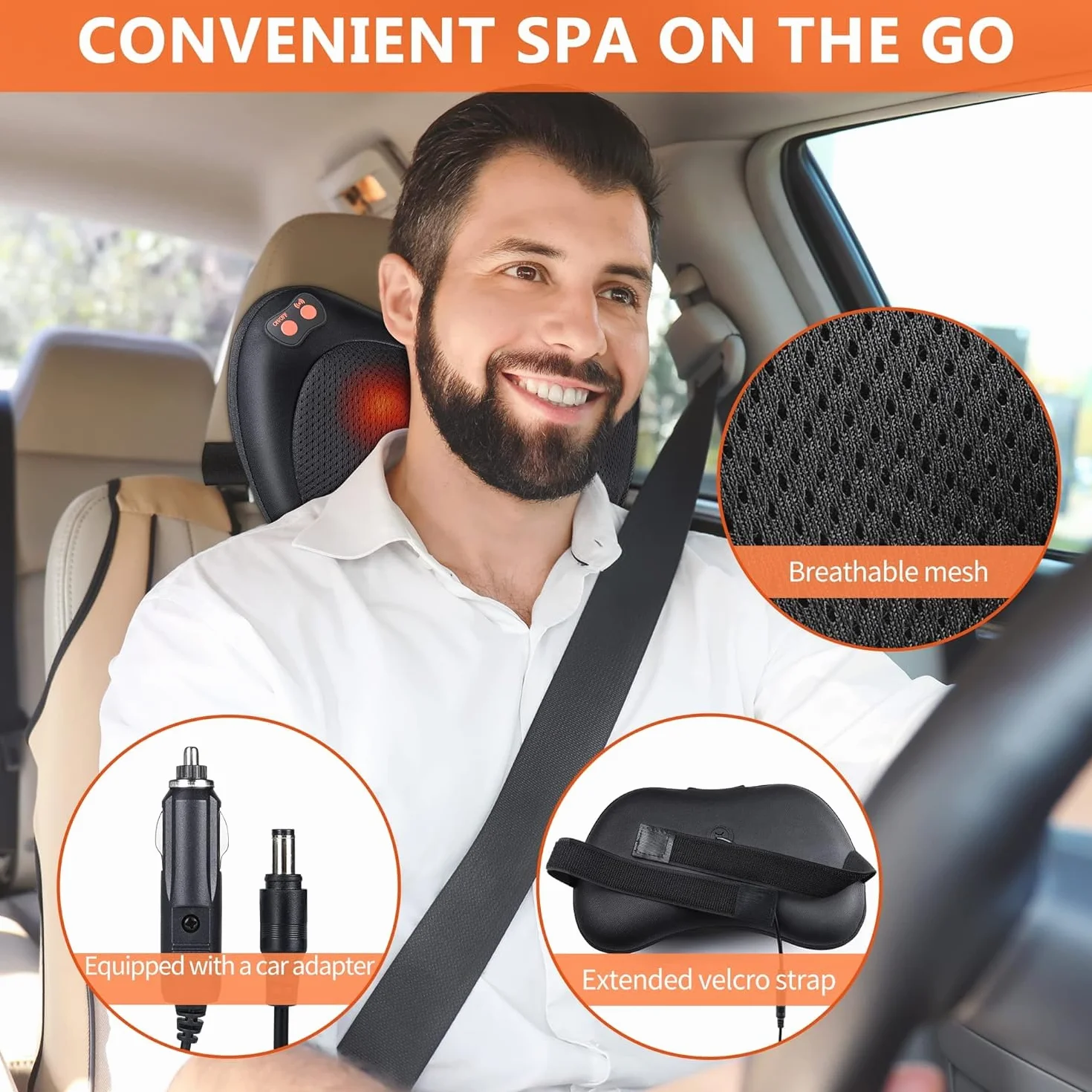 Almohada de Masaje Ergonómico 8 Cabezas Bidireccionales 3 Velocidades Ajustables Calor Suave