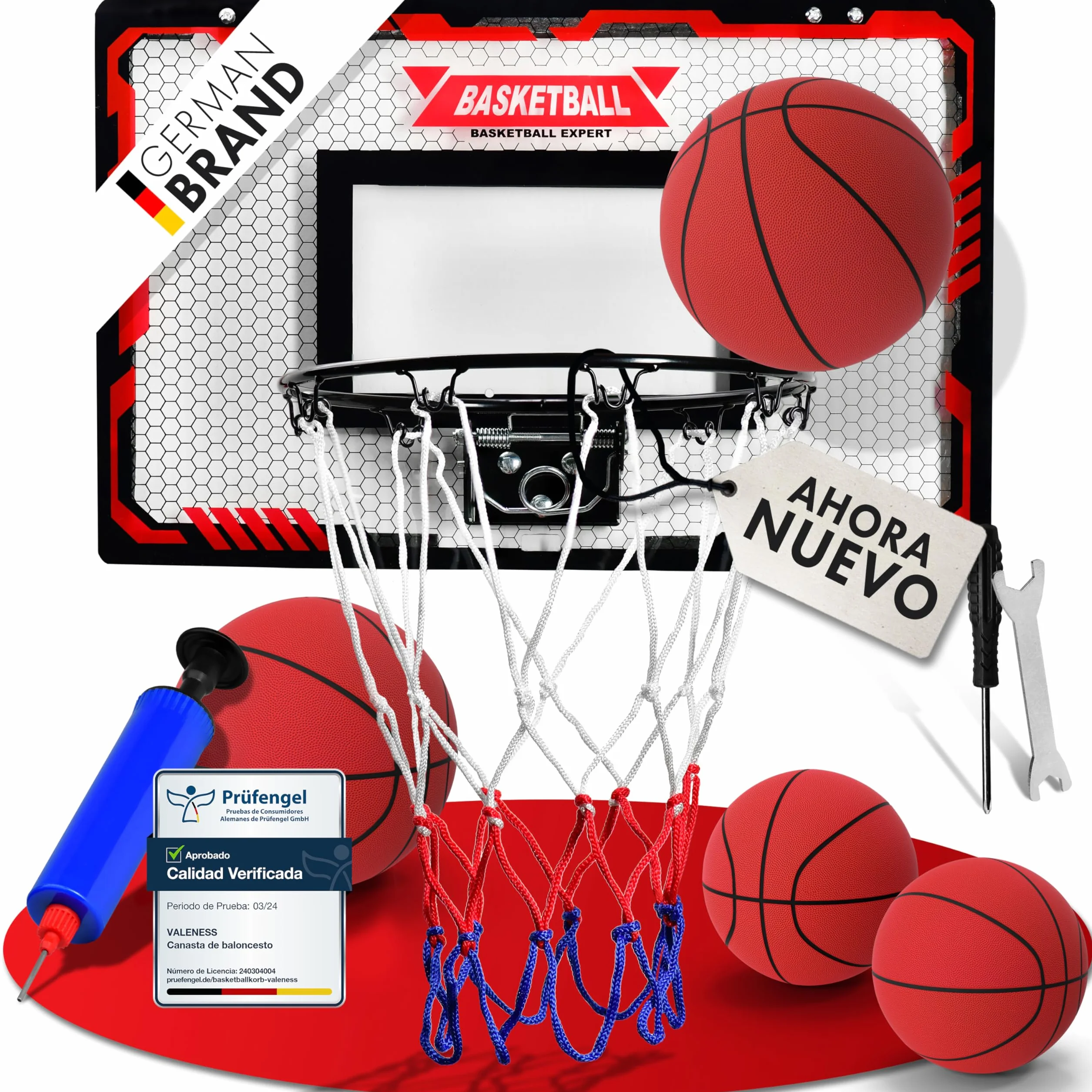 Mini Canasta de Baloncesto Interior [para Puerta & Pared] - Aro de Baloncesto Pequeño con Función de Mate, 4 Pelotas, Bomba & Accesorios de Montaje - para Niños y Adultos