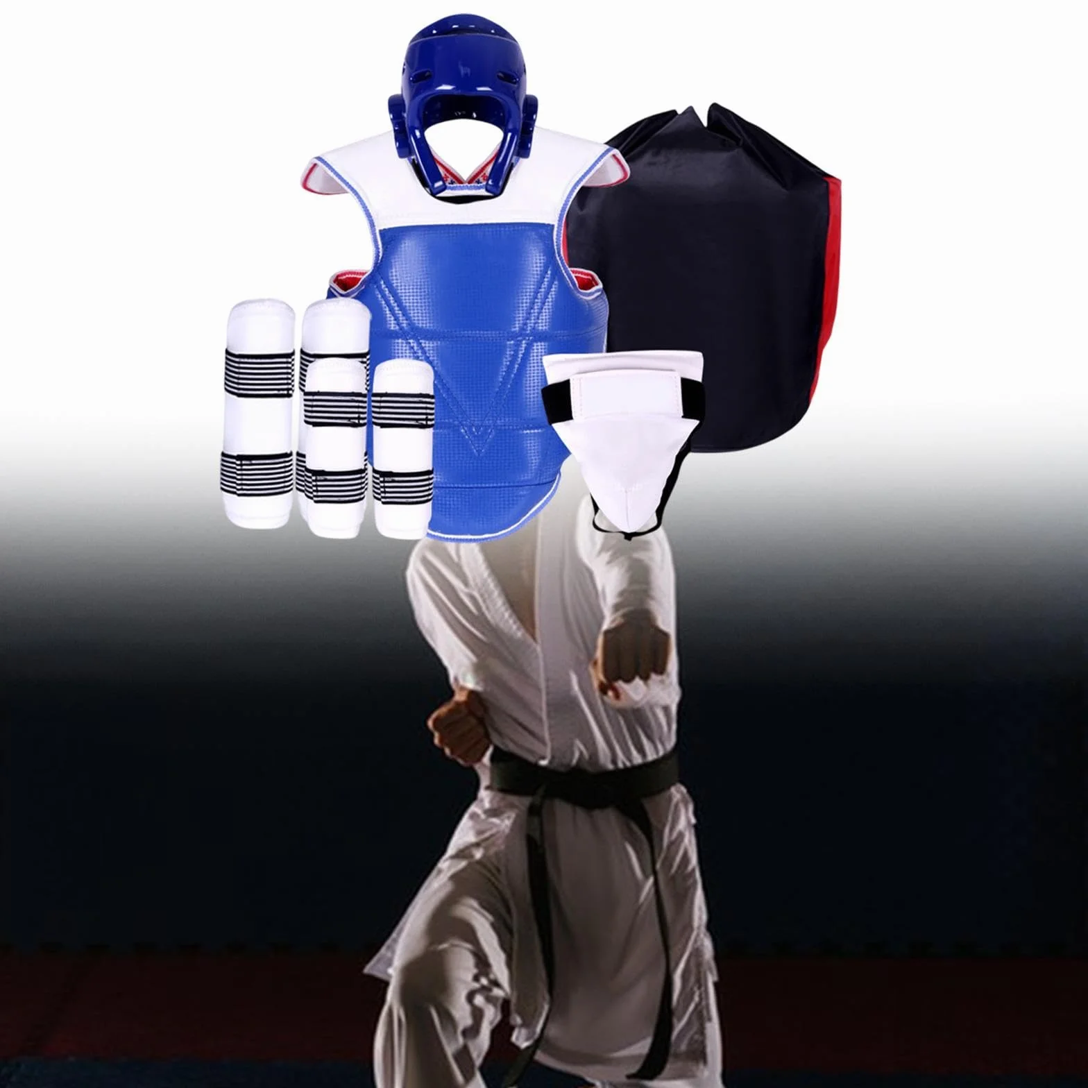 Juego de 5 Equipos de Protección para Taekwondo con Protectores de Brazos y Piernas, Casco de Boxeo