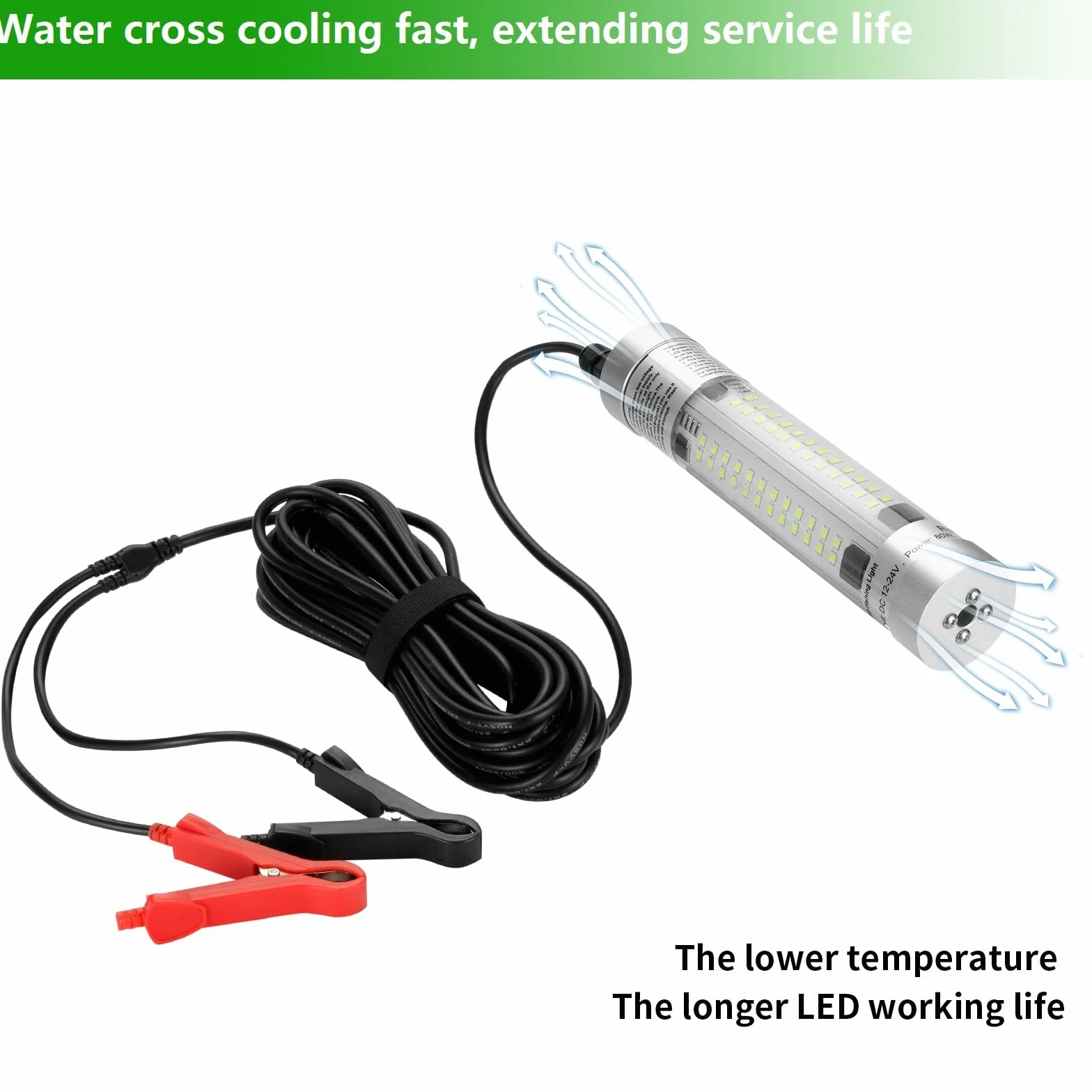 Luz de pesca submarina superbrillante de 80W 9600 lúmenes, impermeable IP68, alliage d'aluminium durable, para pesca nocturna, señuelo y cebo para barco, kayak y muelle (luz verde)