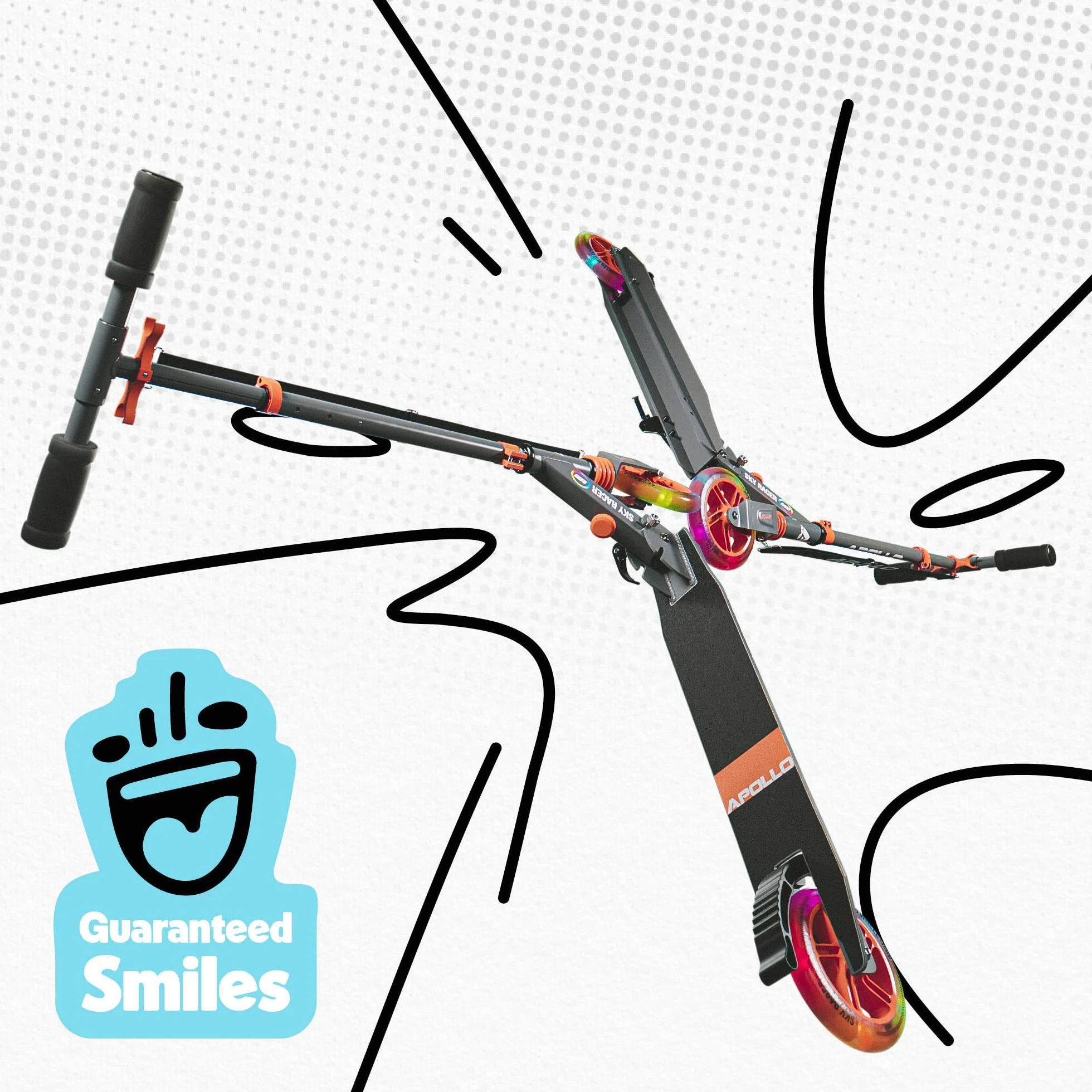 Apollo Skyracer Patinete Niño Ruedas LED 145 mm Suspensión Plegable Regulable Altura