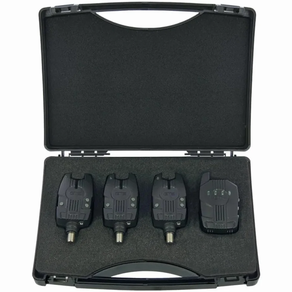 NGT GTS Pro Juego de 3 alarmas inalámbricas de picada con receptor – Sensibilidad, volumen y tono ajustables – Indicadores LED, función de memoria, construcción impermeable - Equipo de pesca de carpa