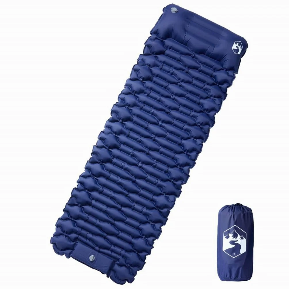Colchoneta autoinflable con cojín azul marino 40D nailon TPU revestimiento x x, bomba de pie, ultraligera, plegable, aislante, para camping, senderismo, trekking, tienda de campaña y vivac