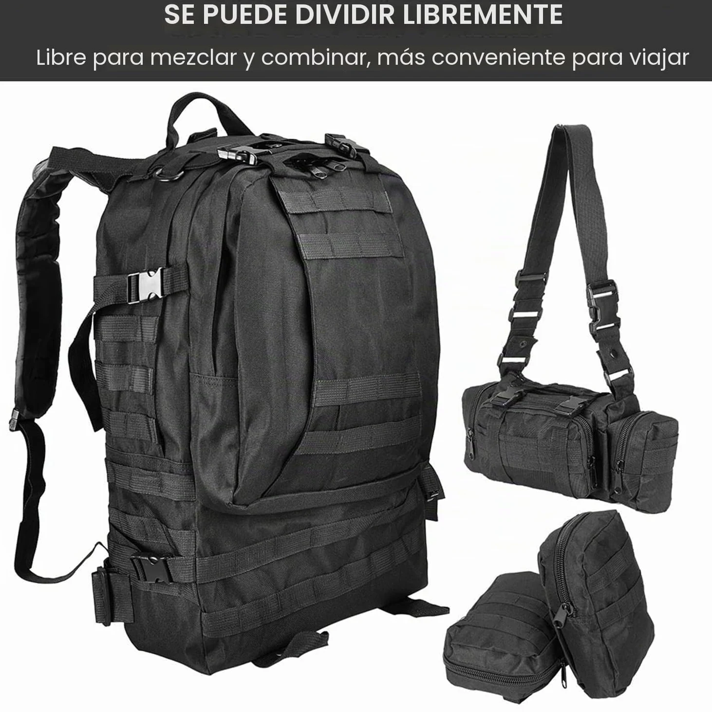 aiGear 55L Mochilas Tácticas Militar Gran Capacidad con Sistema Molle Negra | Bolsa de Emergencia Para 3 Días, Impermeable, Mochila de Asalto Molle, para Senderismo, Pesca, Acampada, Equipo de Emergencia