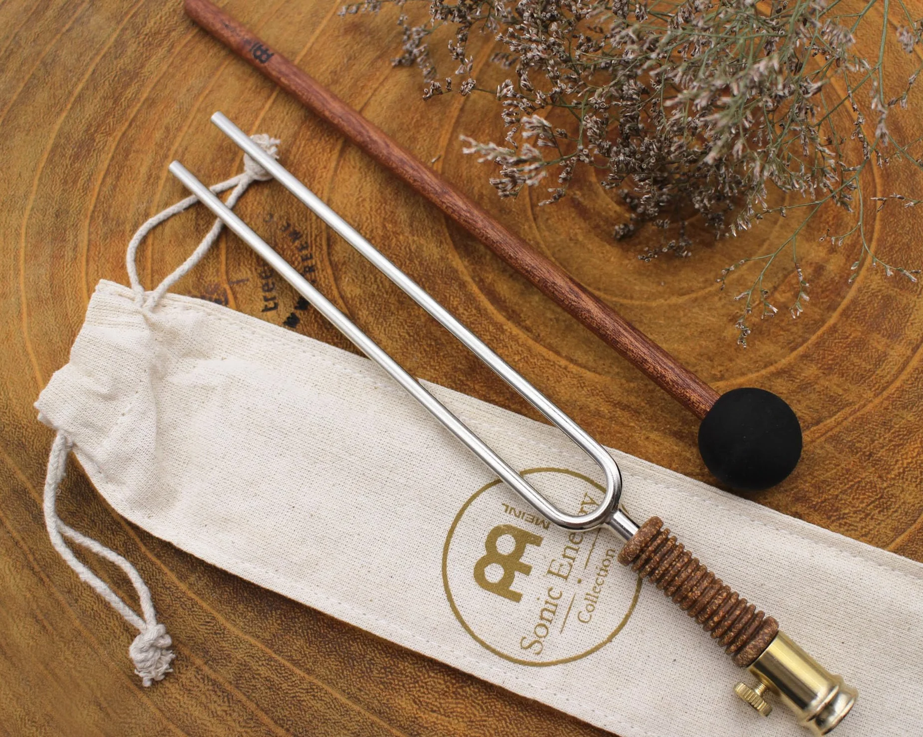 Paquete de diapasón Sonic Energy – Flor de la vida 128 Hz / C3 – Para meditación, terapia, hogar – Incluye accesorio, martillo, bolsa