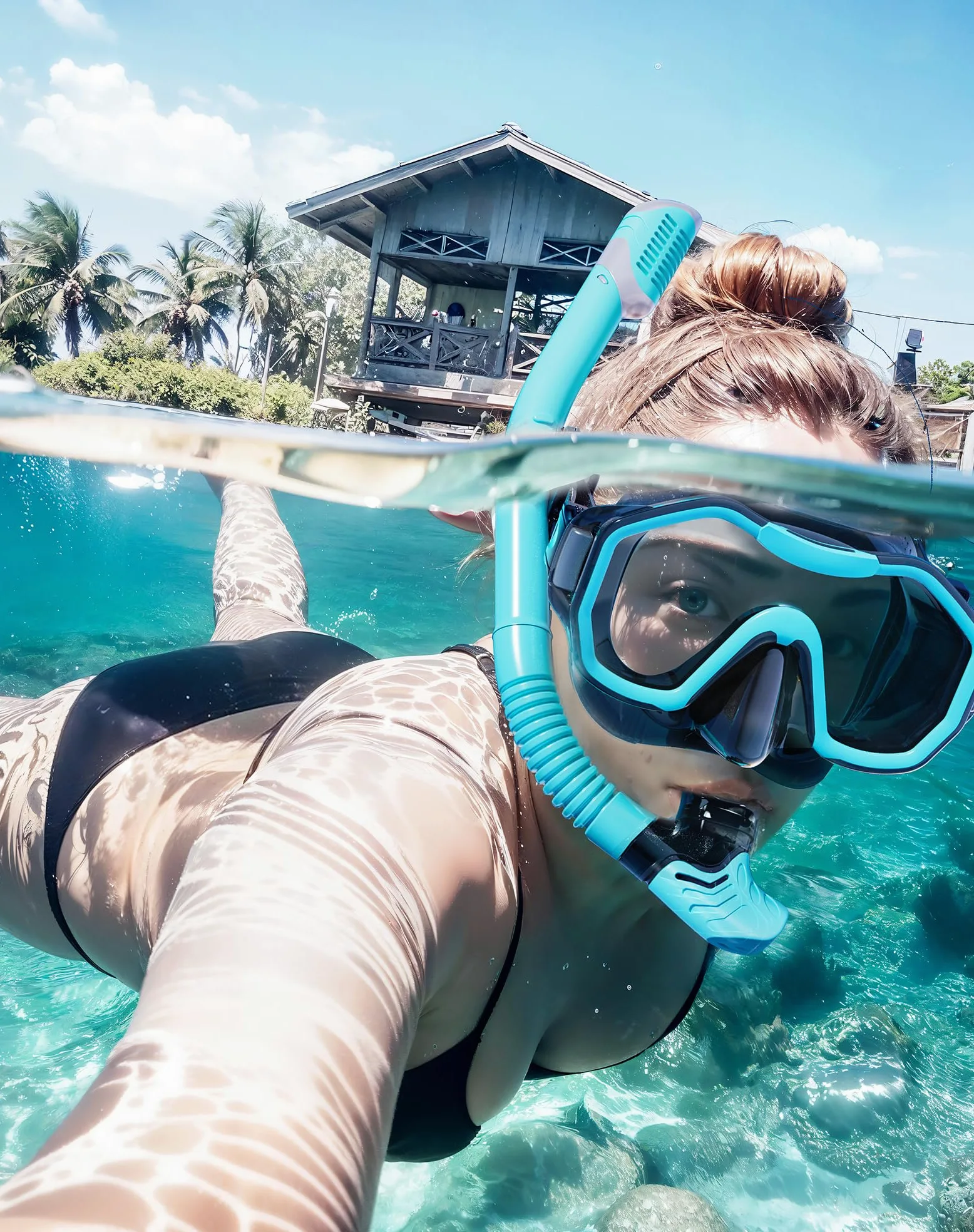 Equipo de esnórquel para adultos y niños, juego de esnórquel con parte superior seca, panorámica de 180°, máscara de buceo para respirar libremente, máscara de esnórquel para esnórquel,