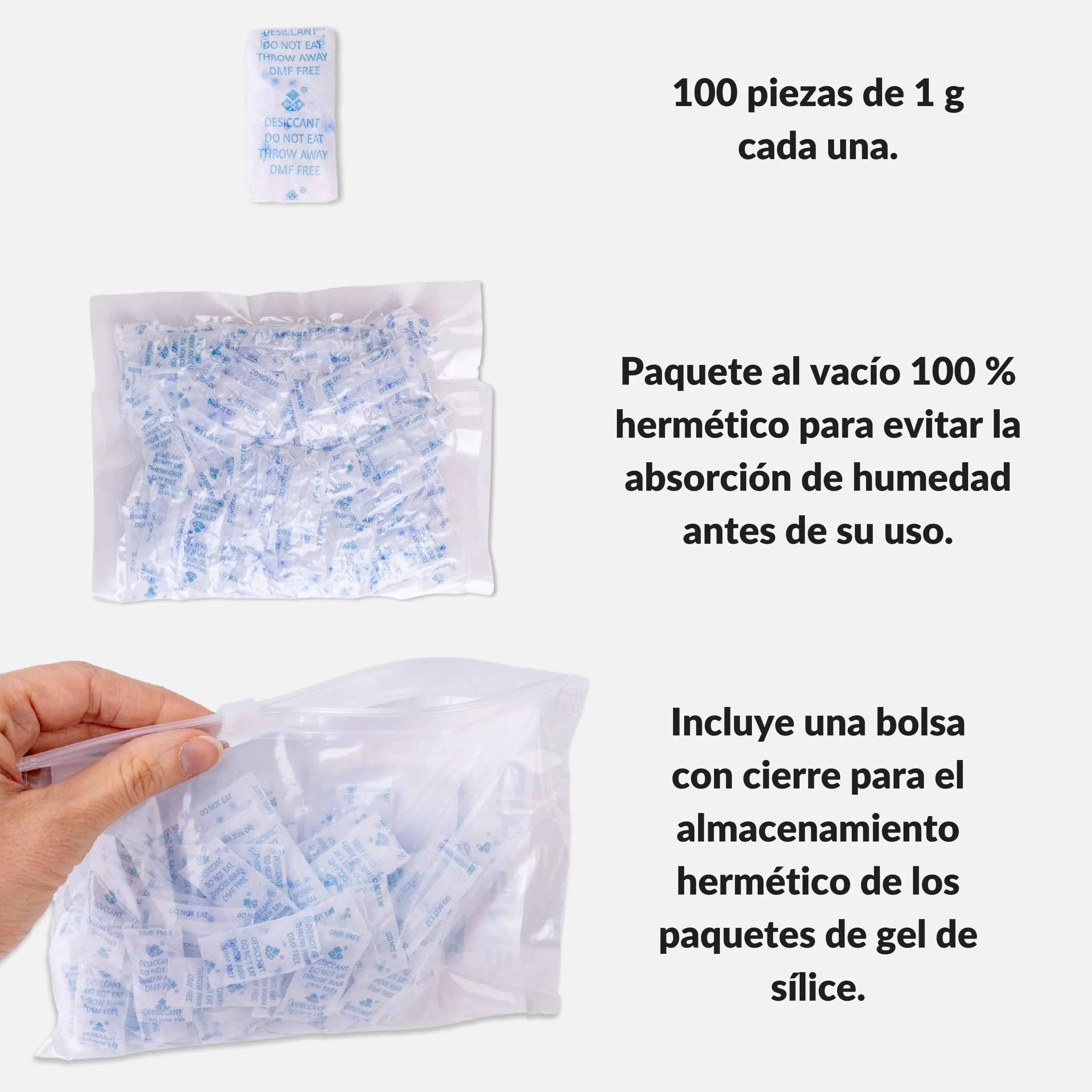 Gel de Sílice Reutilizable 100x1g Bolsas Deshumidificadoras Indicador Naranja Verde Protección Humedad