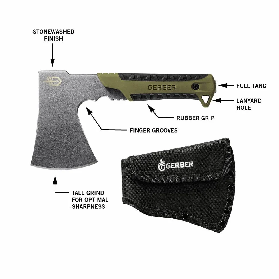 Gerber Hacha de acampar y al aire libre, Pack Hacha Flat Sage, Con funda, Longitud: 24 cm, Peso: 590 g, 31-003482