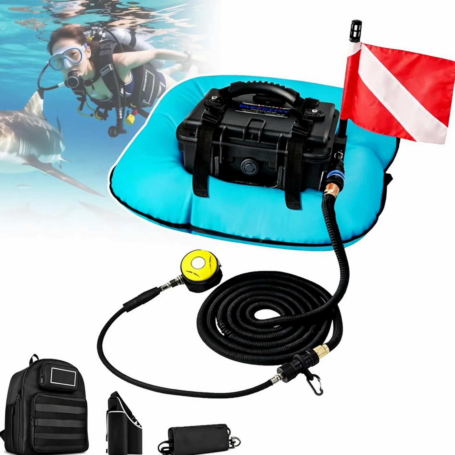 Sistema de Buceo Sin Tanque Recargable, Sistema de Ventilación para Buceo, Impermeable y Resistente a los Golpes,Larga Duración 60-70 minutos, para Buceo y Pesca