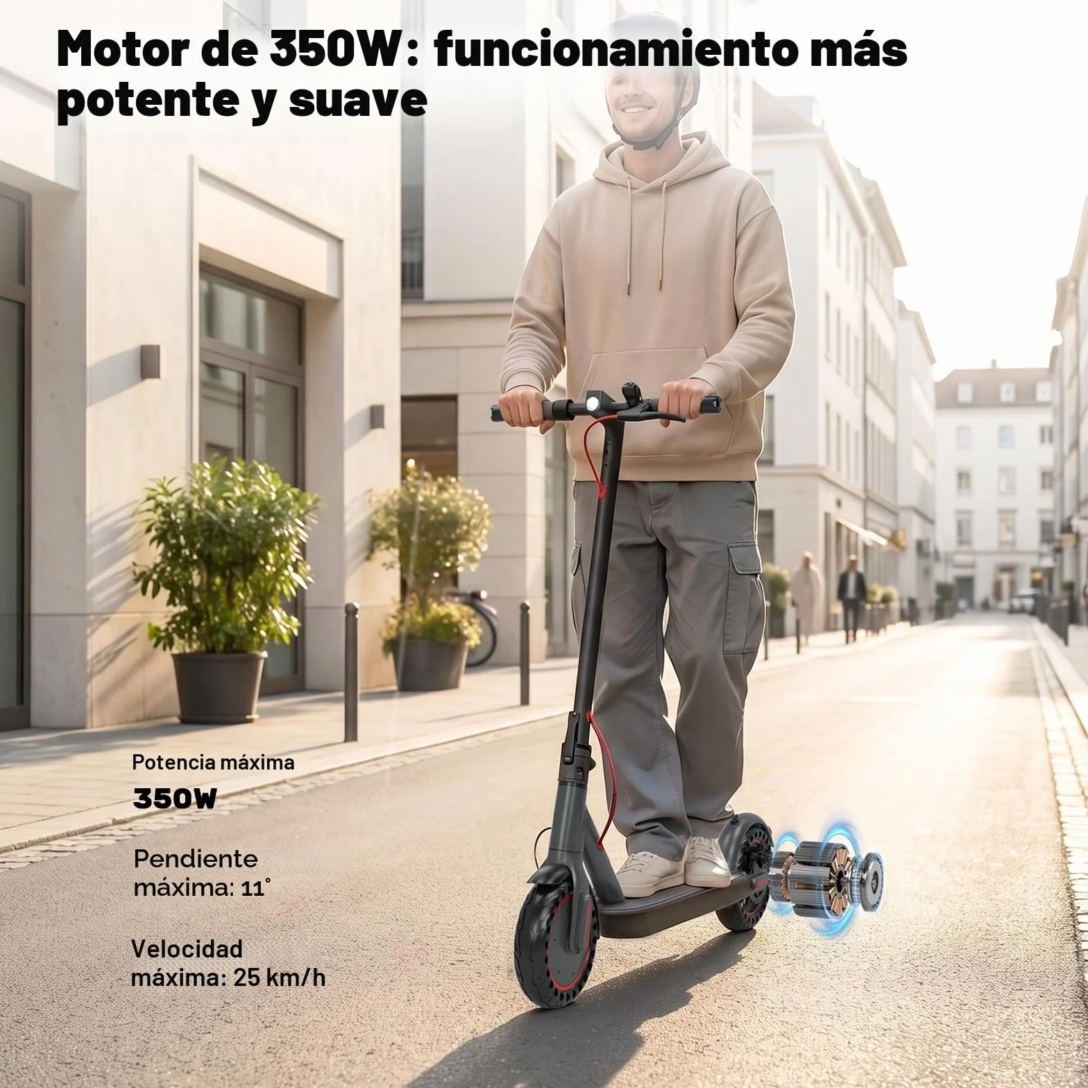 Patinete electrico, Motor de 350W, 25 KM/H, Alcance de 30 km, Patinete electrico Adultos, Plegable, neumáticos de 8,5", Pantalla LED y aplicación, Freno de Tambor.