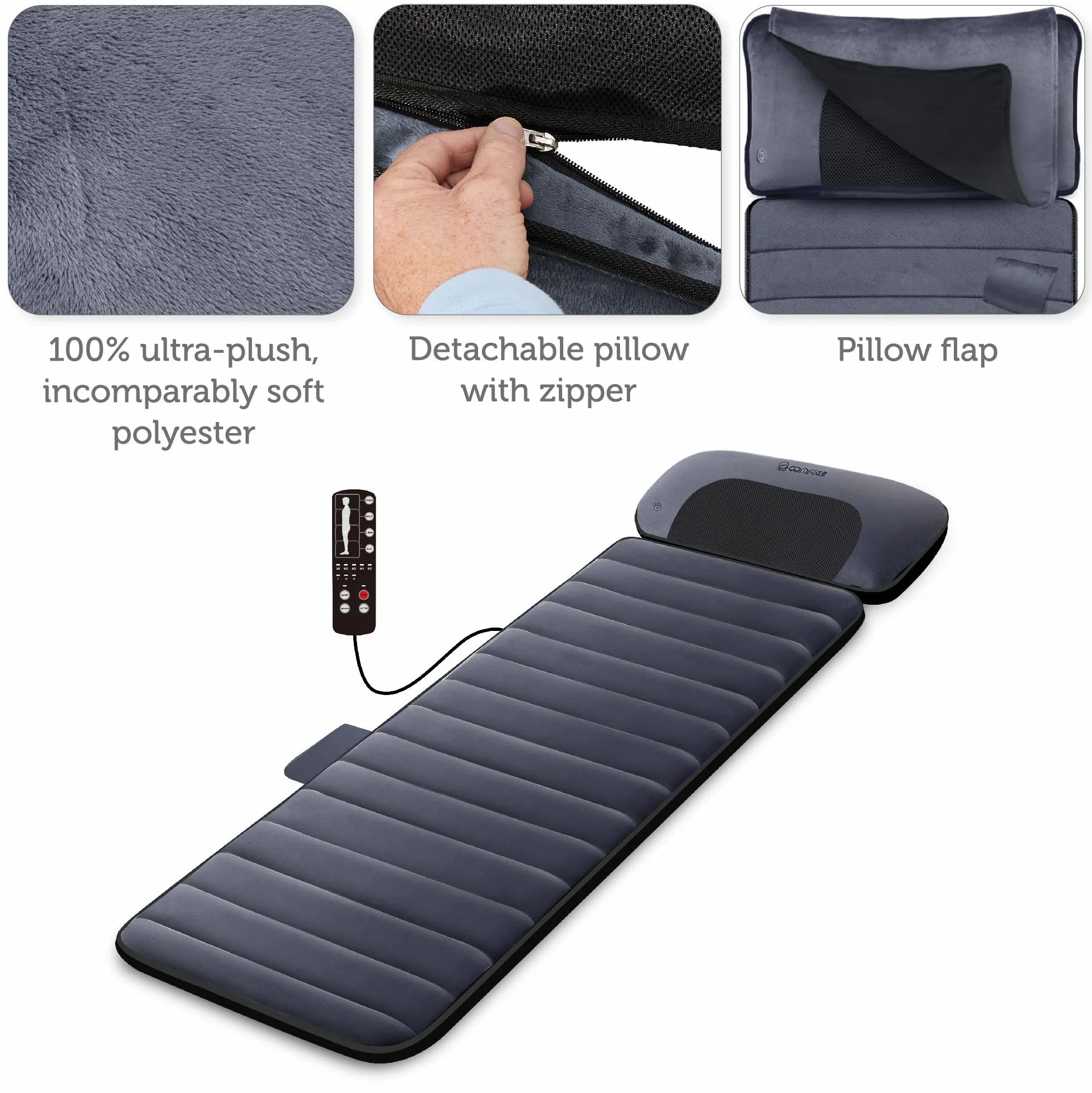 Comfier Colchoneta de Masaje Cuerpo Completo con Calefacción, Masajeador de Espalda Shiatsu, 10 Motores, 4 Almohadillas Térmicas
