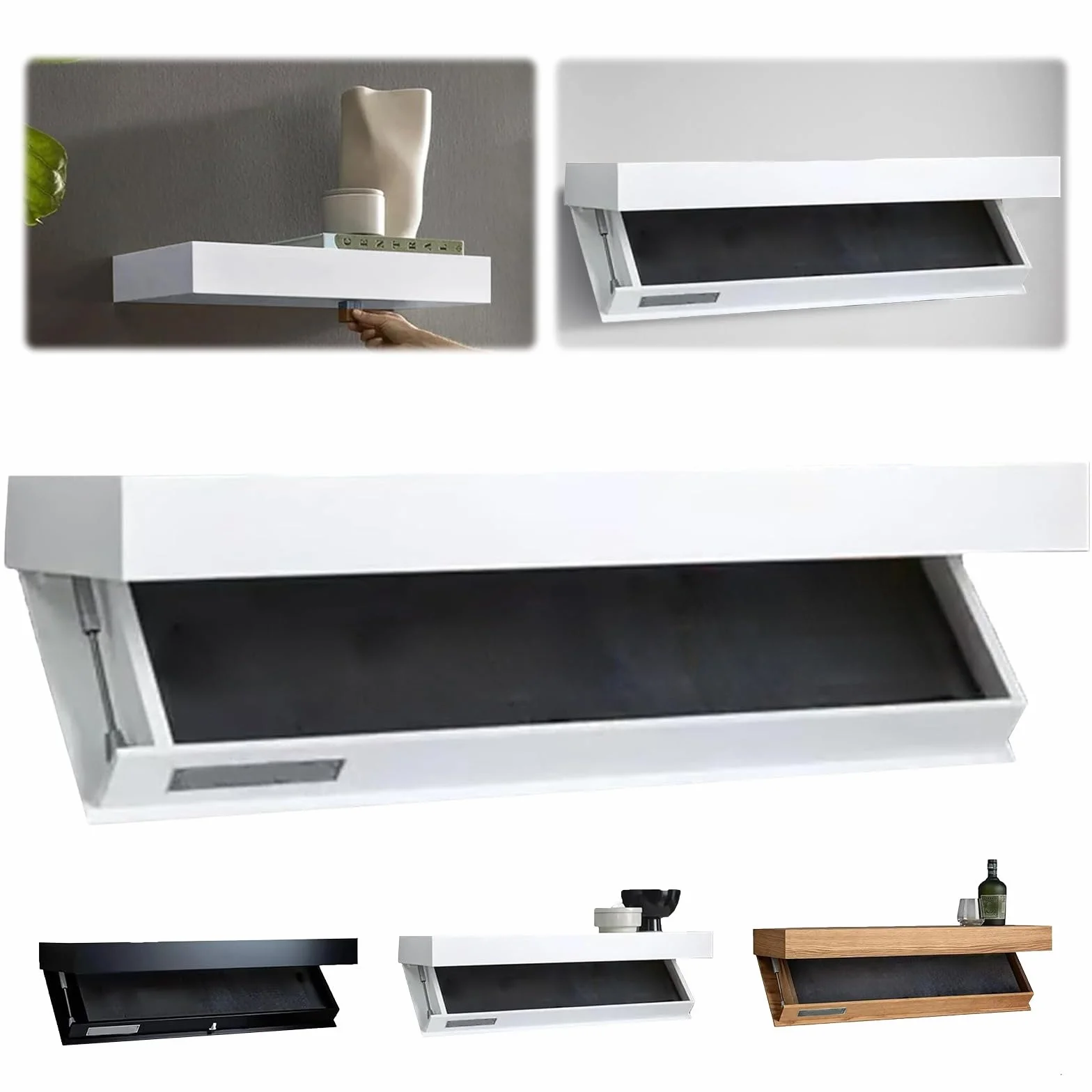 Caja fuerte flotante oculta para armas, estante con compartimentos secretos, almacenamiento montado en pared