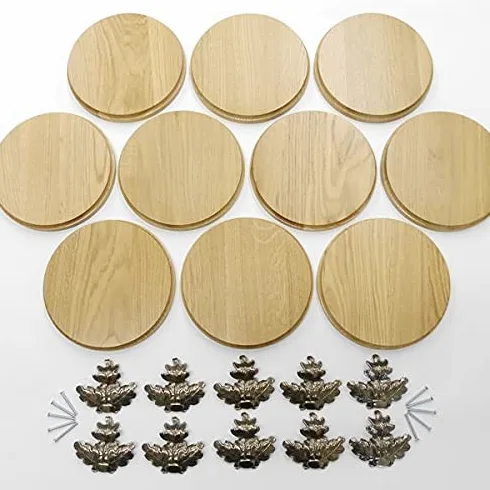 GTK 10 placas cuña redondas de roble claro AF 19 cm, tabla cuña, tabla de especias, placa para trofeos con 10 hojas de roble, portada grande