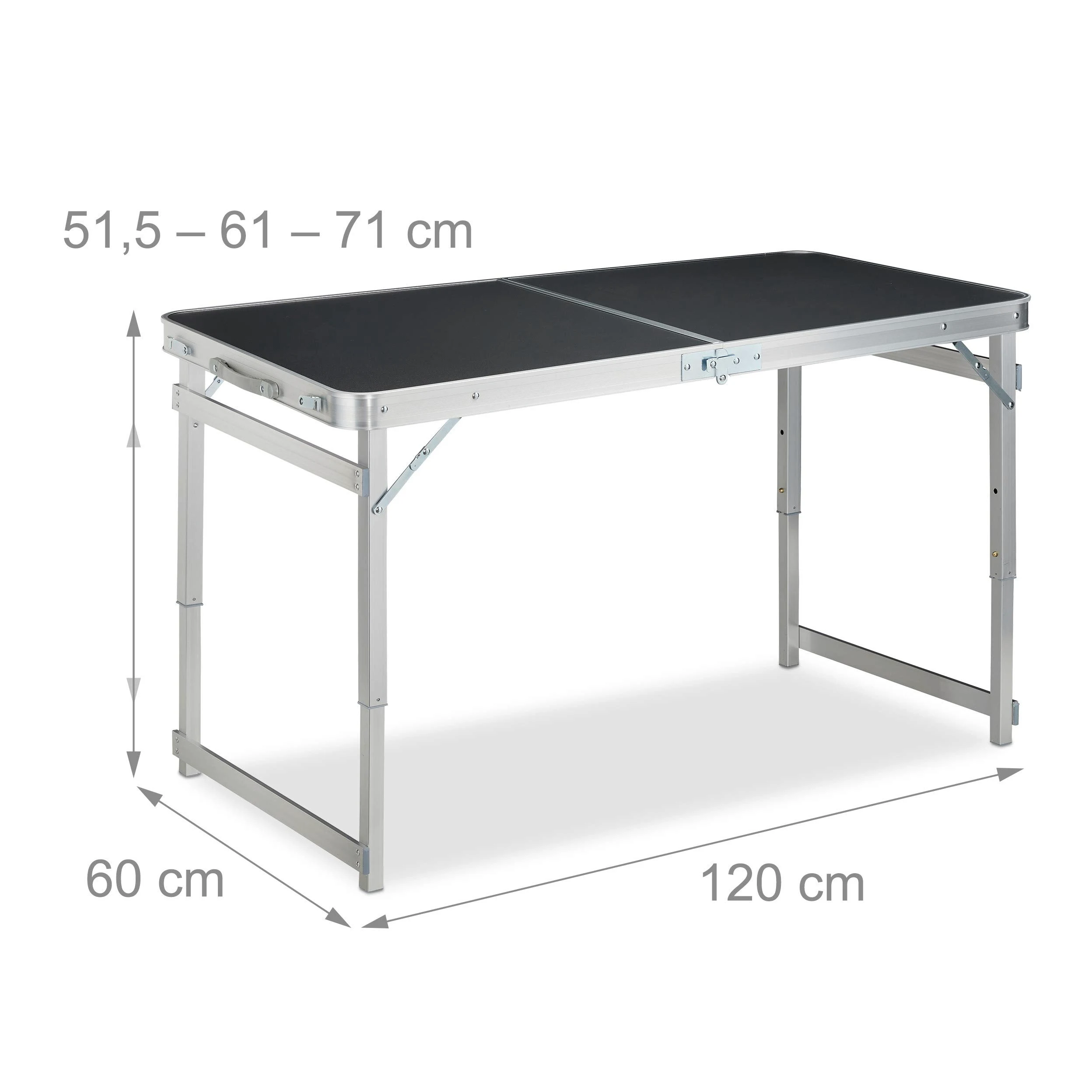 Relaxdays Set Muebles Camping, Plegable, 4 Sillas, Mesa, Altura Ajustable, 120 x 60 cm, Aluminio, MDF, Plateado/Gris