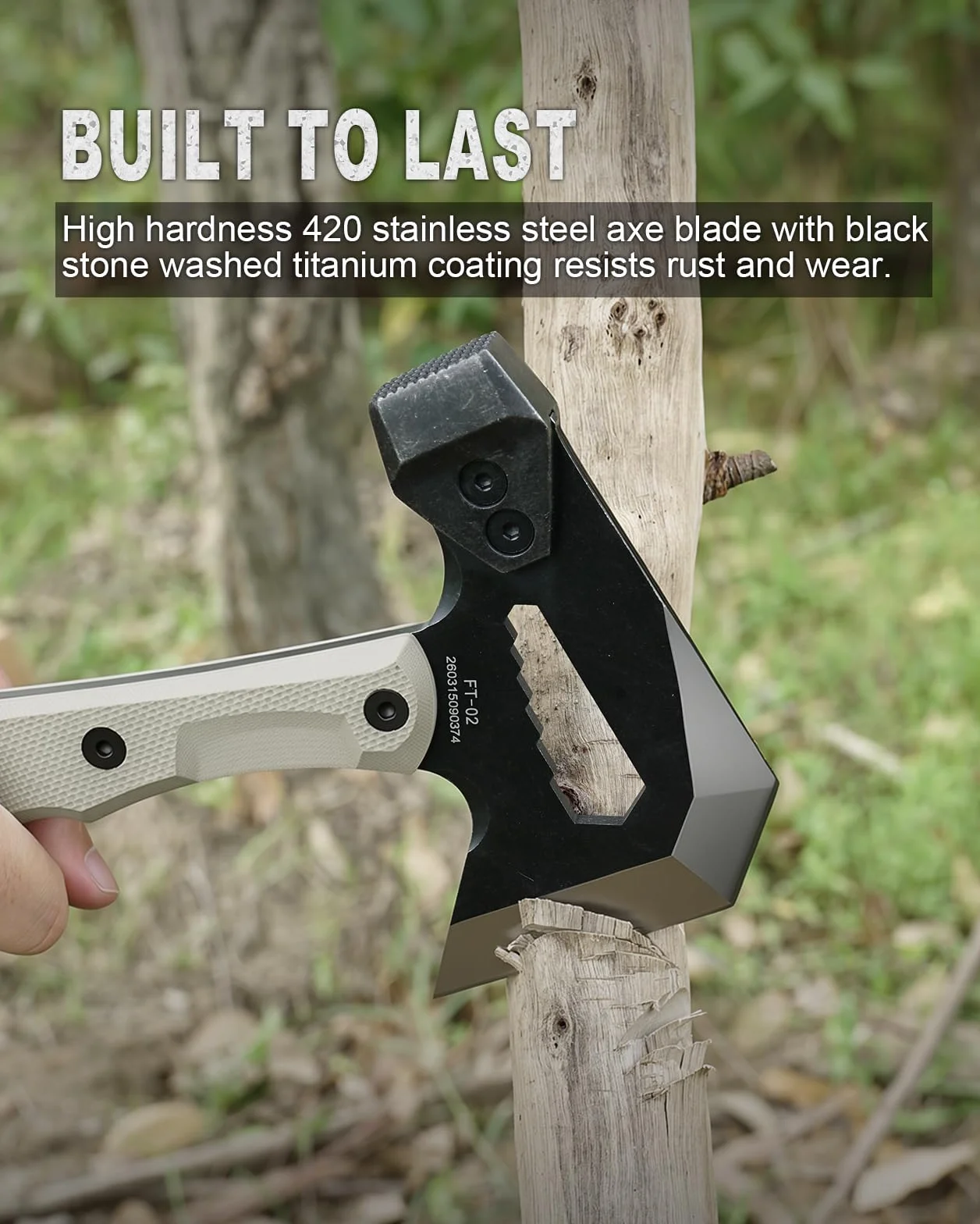 HX OUTDOORS Hacha Multifuncional, Hacha De Supervivencia Y Acampada, Hacha De Bushcraft De Acero Inoxidable con Hoja De Hacha Y Mango G10, con Martillo, Punta Hexagonal Y Extractor De Clavos